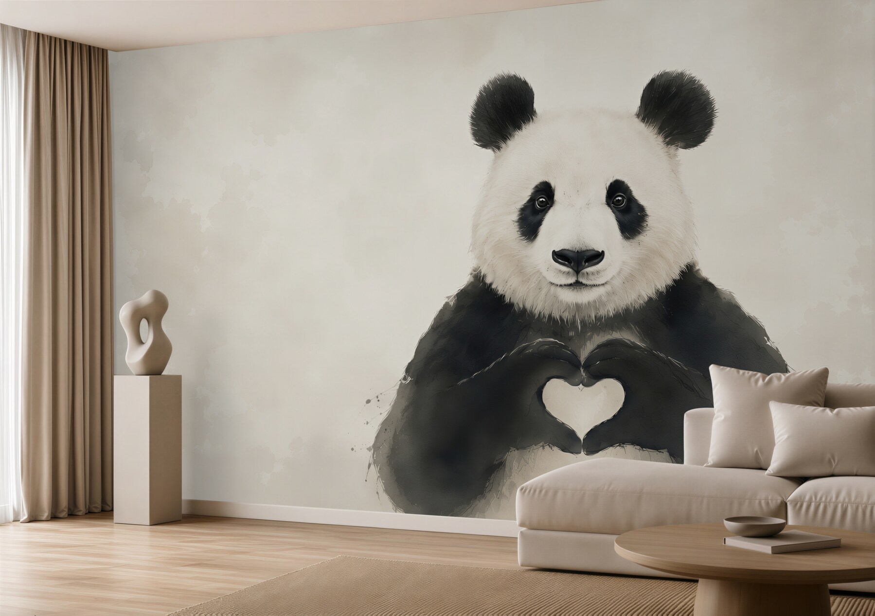 Fototapeta panda z sercem minimalistyczna do pokoju dziecka?v2345