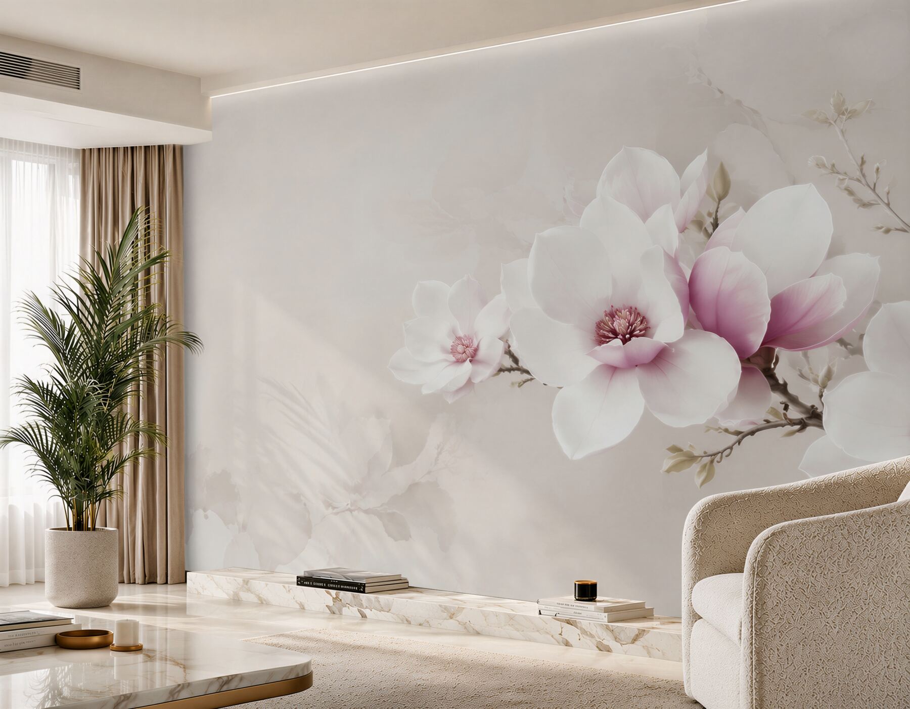 Fototapeta magnolie biało różowe na gałęzi elegancka