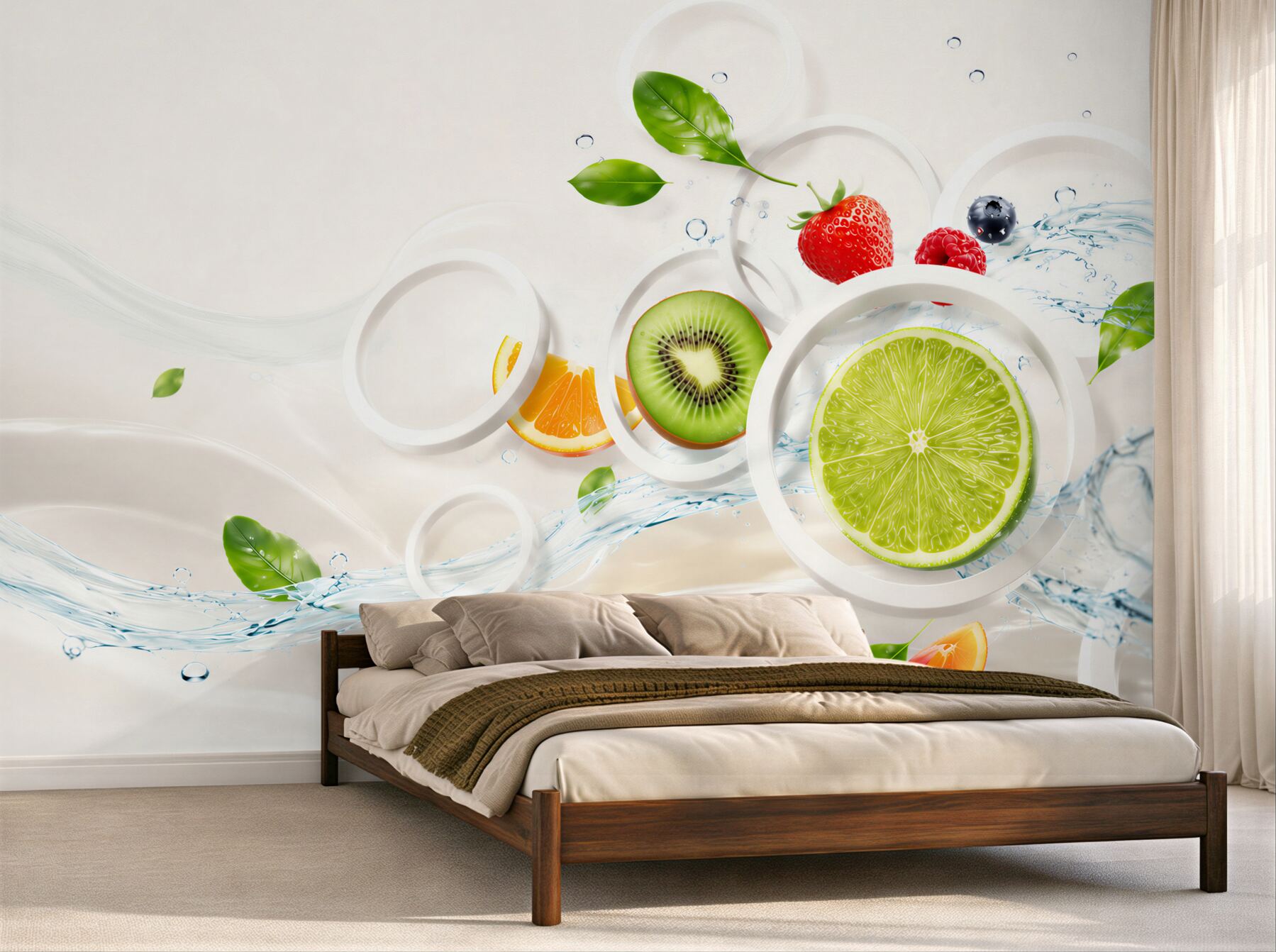 Fototapeta owoce cytrusy kiwi i truskawki z wodą?v2345