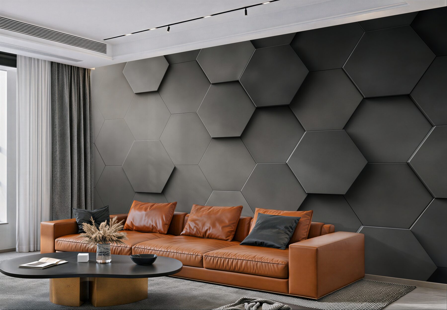 Fototapeta geometryczne heksagony 3D grafitowe loftowe?v2345