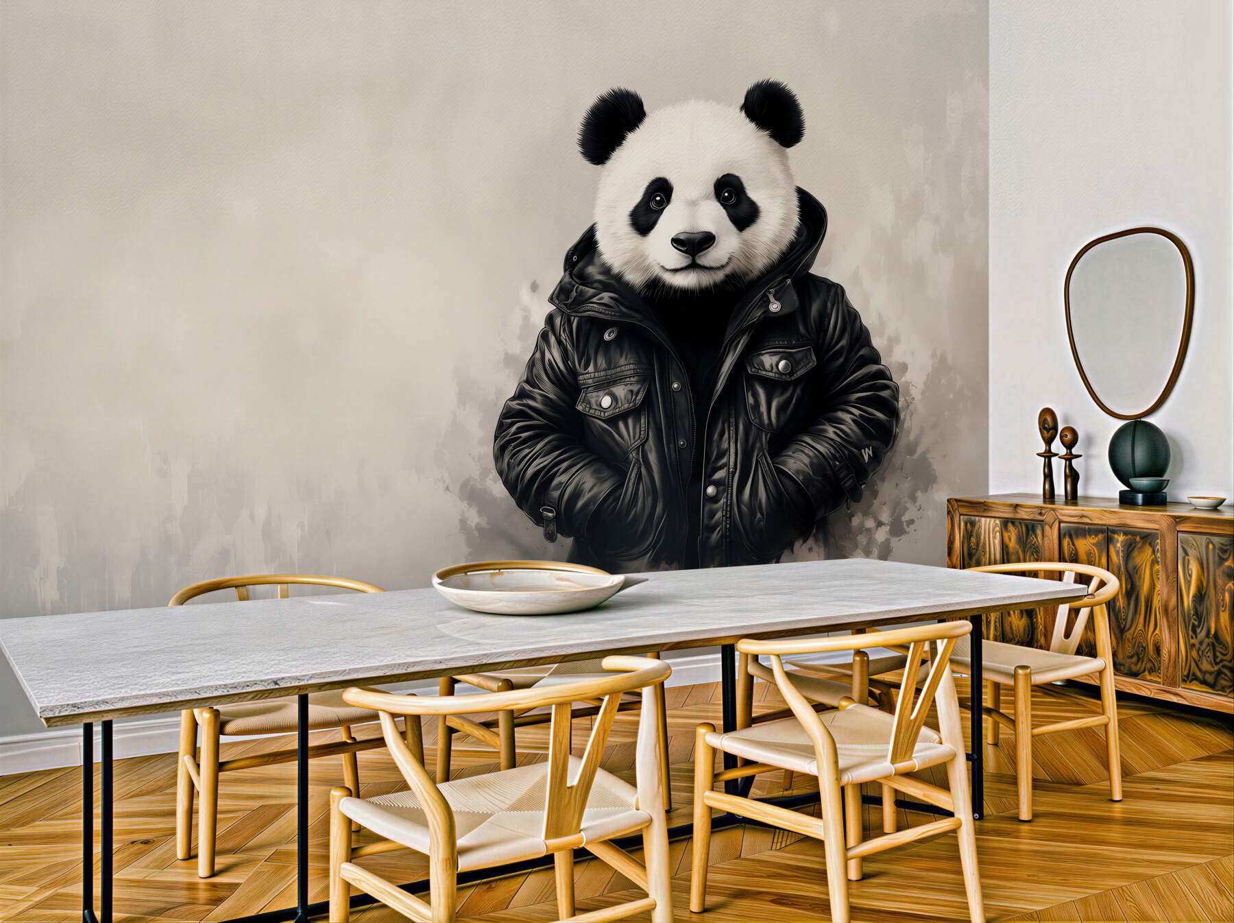 Fototapeta panda w czarnej kurtce nowoczesny styl street art?v2345