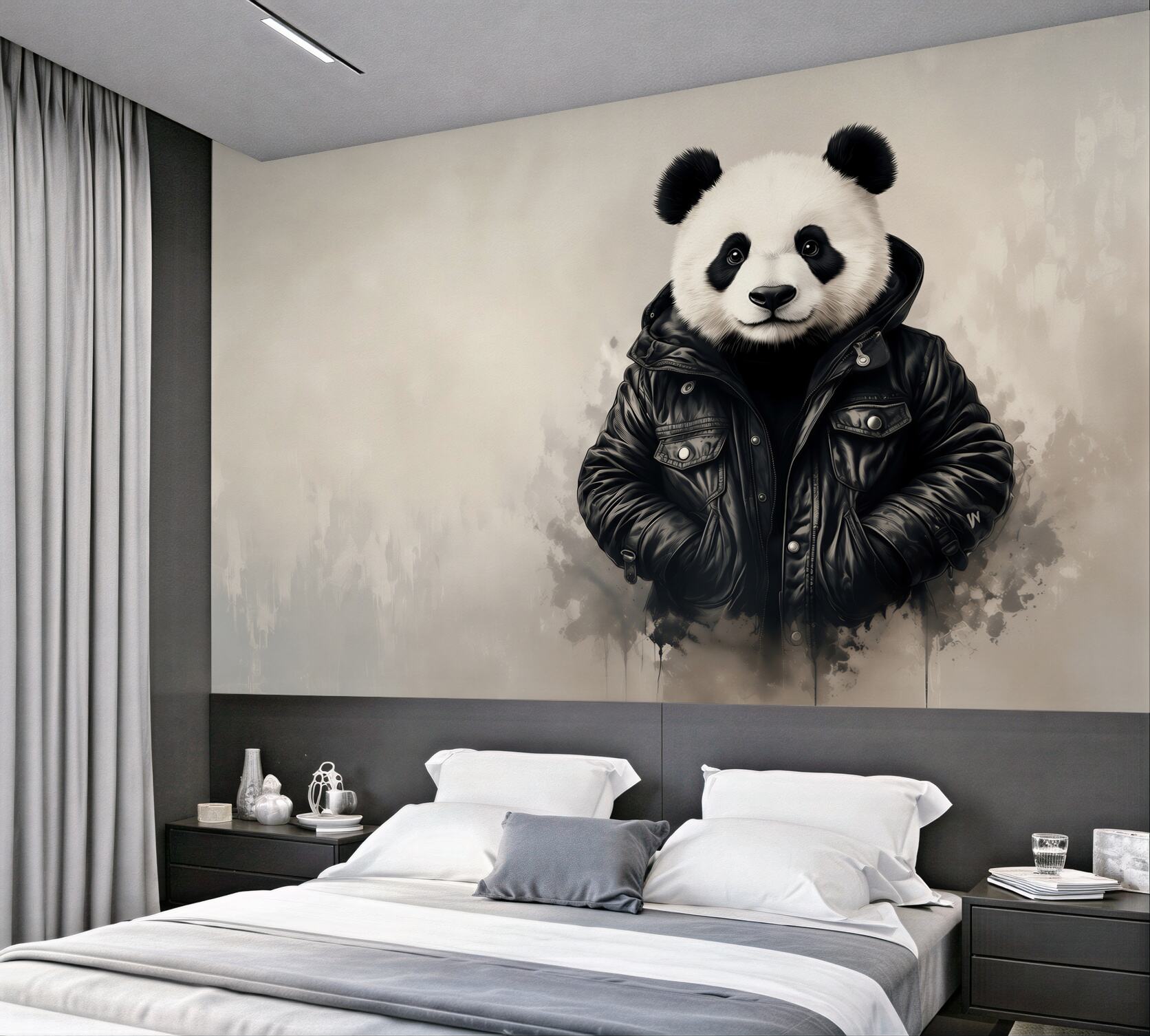 Fototapeta panda w czarnej kurtce nowoczesny styl street art?v2345