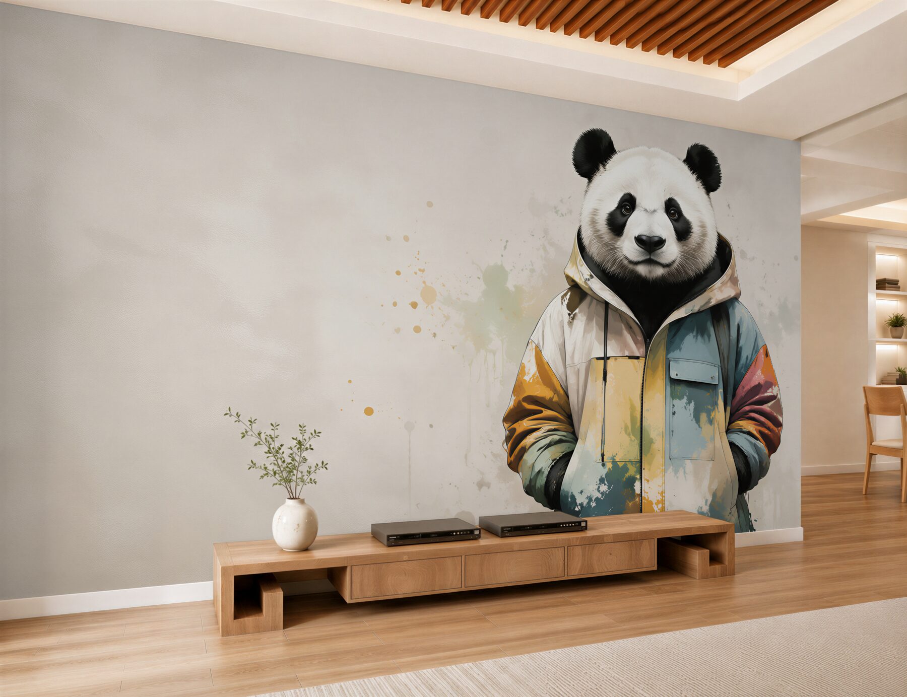 Fototapeta panda w kolorowej kurtce nowoczesna dekoracja do pokoju?v2345