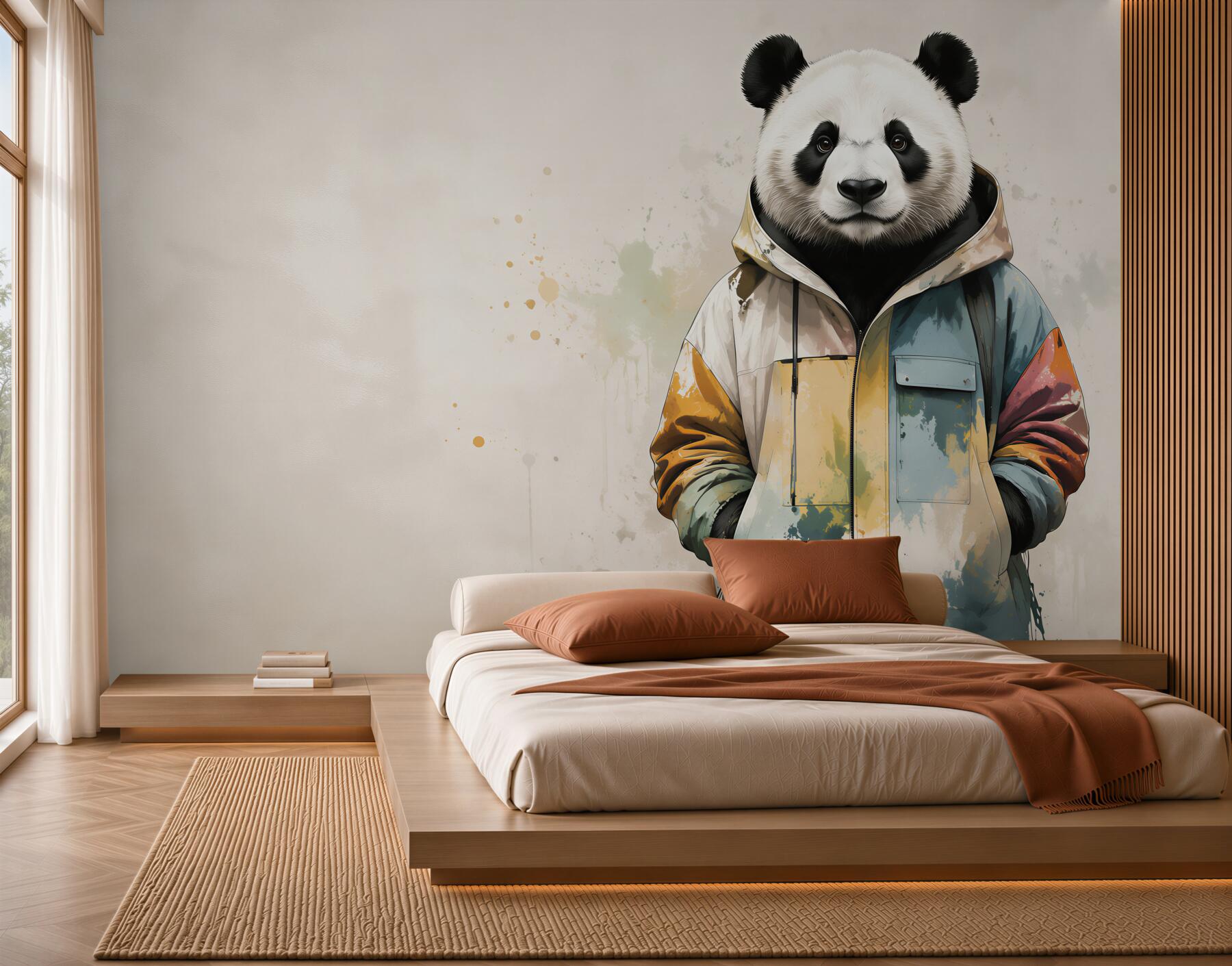 Fototapeta panda w kolorowej kurtce nowoczesna dekoracja do pokoju?v2345