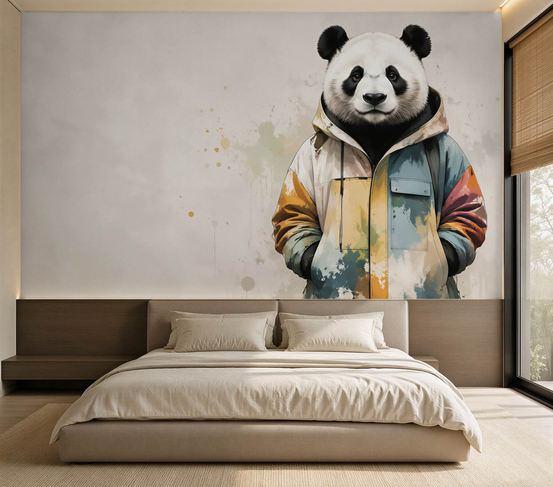 Fototapeta panda w kolorowej kurtce nowoczesna dekoracja do pokoju?v2345