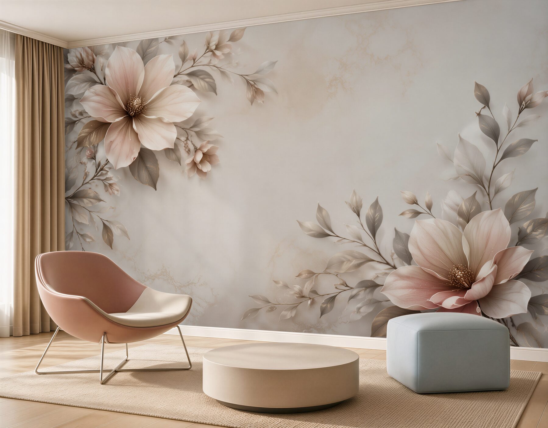 Fototapeta beżowe magnolie z liśćmi na marmurkowym tle elegancka?v2345