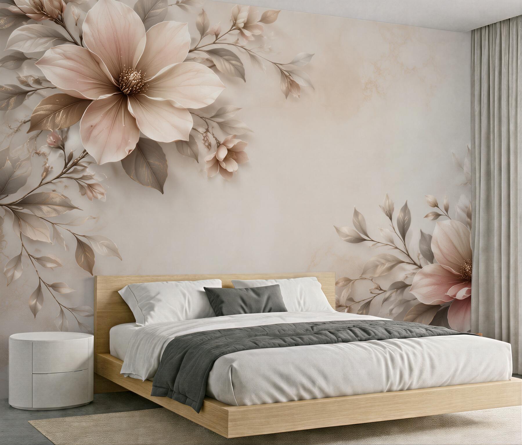 Fototapeta beżowe magnolie z liśćmi na marmurkowym tle elegancka?v2345
