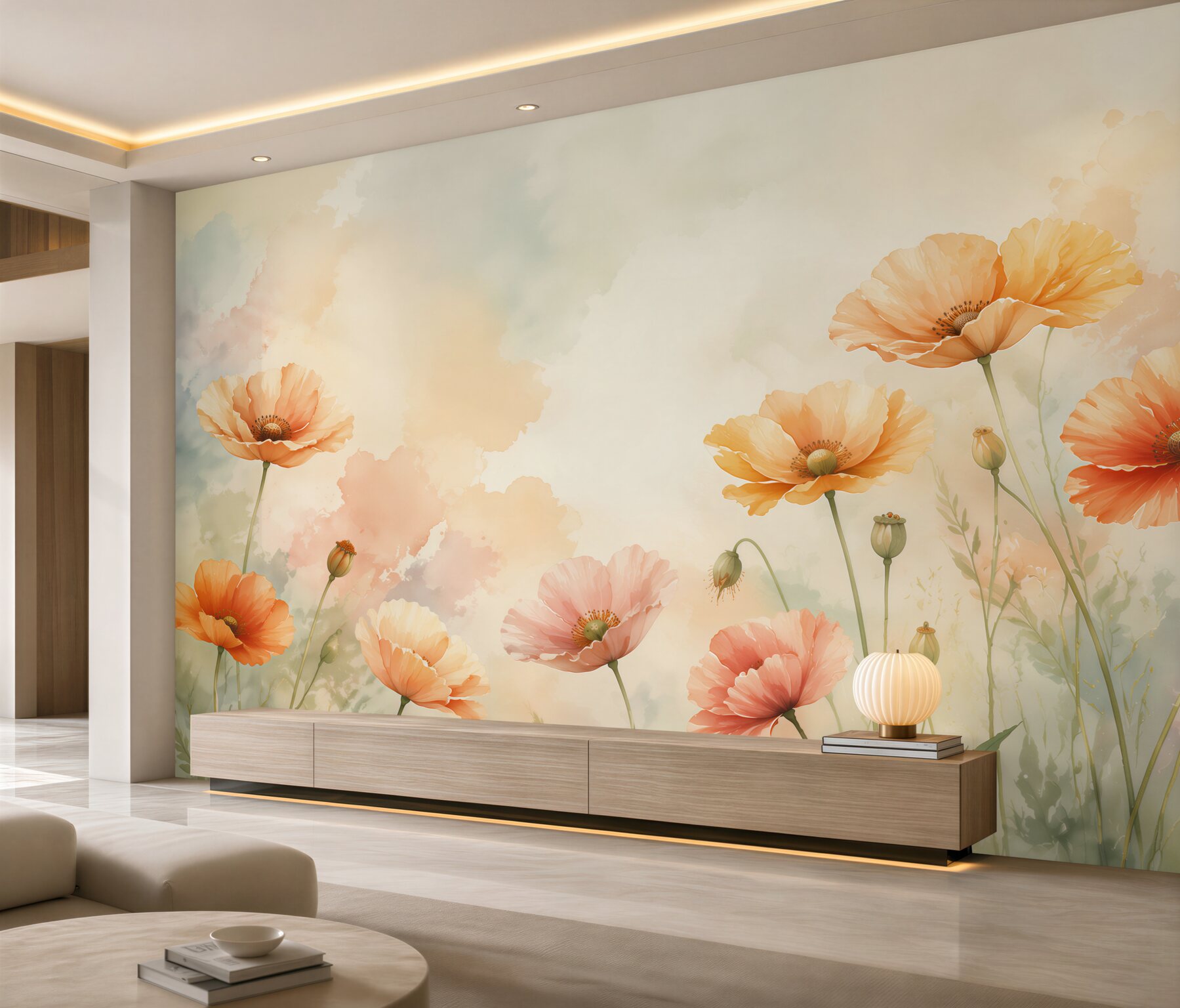 Fototapeta pastelowe maki łąkowe w odcieniach brzoskwiniowych?v2345