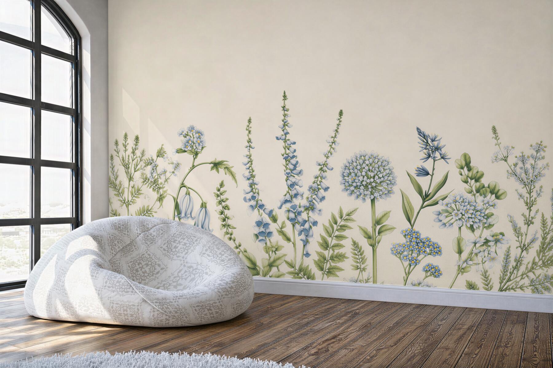 Fototapeta niebieskie kwiaty polne botaniczne na jasnym tle?v2345