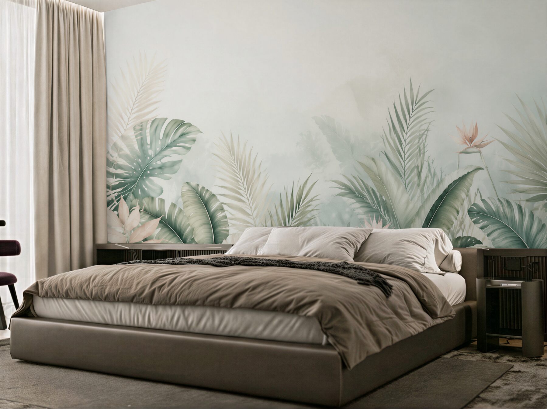 Fototapeta zielone liście tropikalne pastelowa dżungla z strelicją?v2345