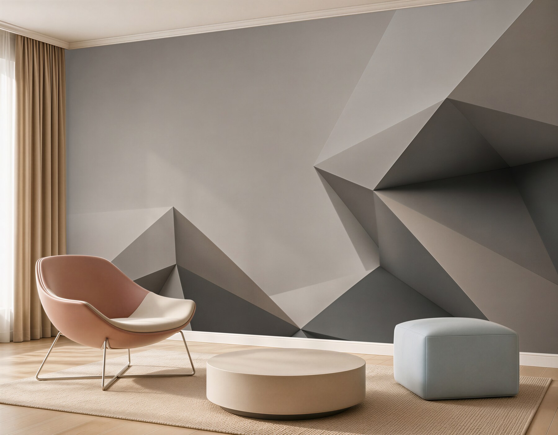 Fototapeta geometryczna abstrakcja 3D w szaro beżowych tonach