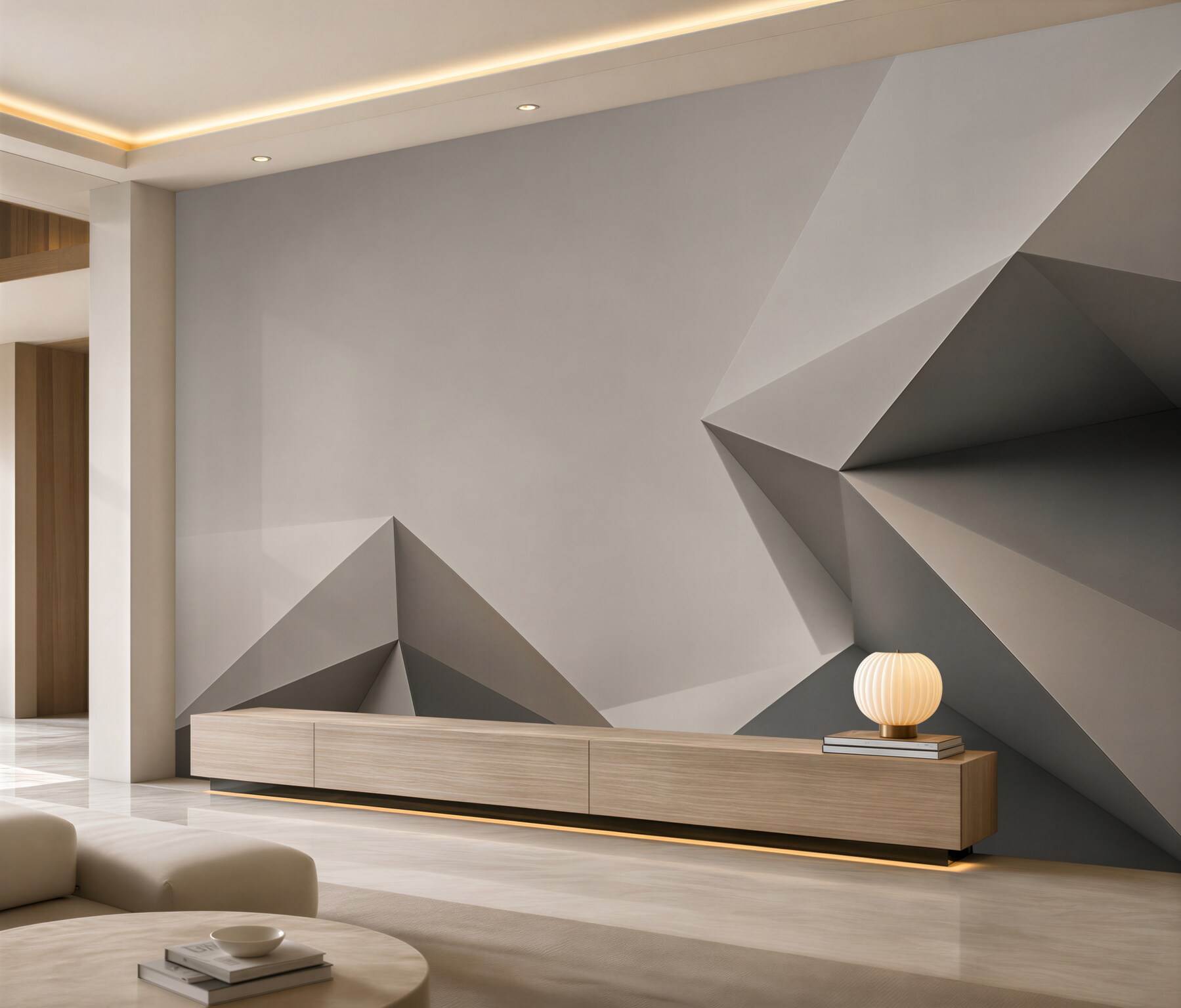 Fototapeta geometryczna abstrakcja 3D w szaro beżowych tonach?v2345