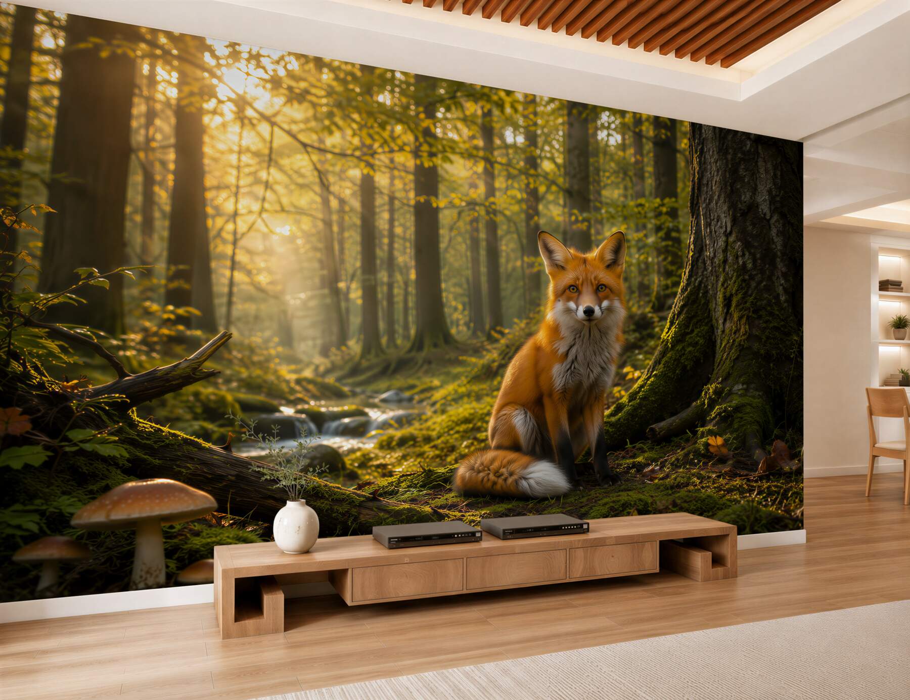 Fototapeta lis w lesie o poranku naturalna leśna sceneria?v2345