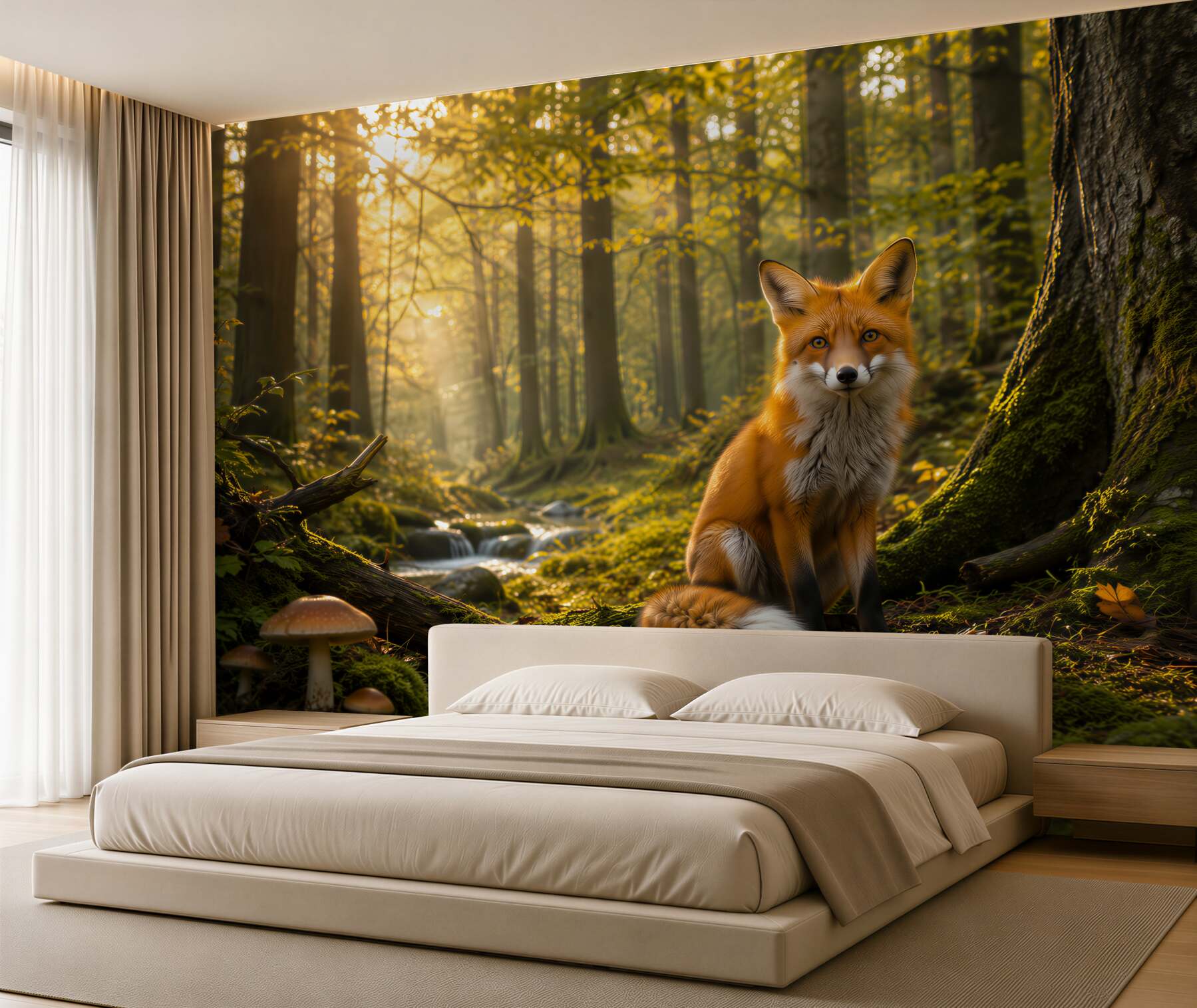 Fototapeta lis w lesie o poranku naturalna leśna sceneria?v2345