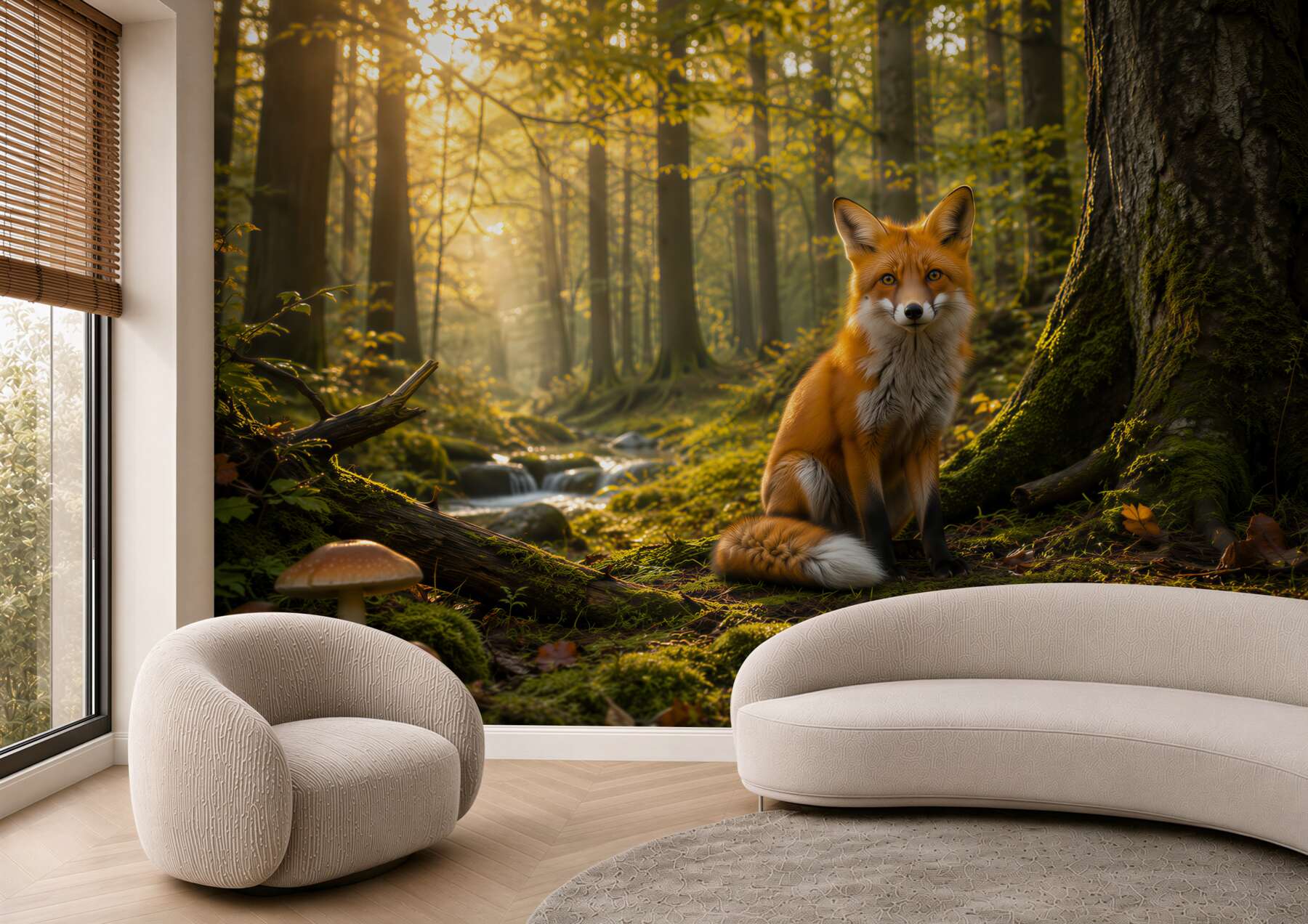 Fototapeta lis w lesie o poranku naturalna leśna sceneria?v2345