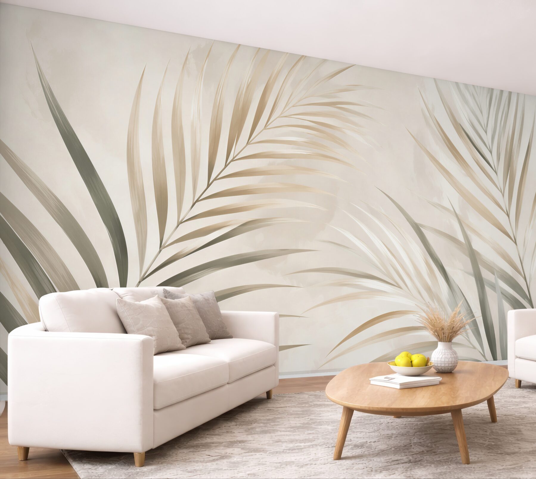 Fototapeta liście palmowe beżowo oliwkowe nowoczesna botaniczna