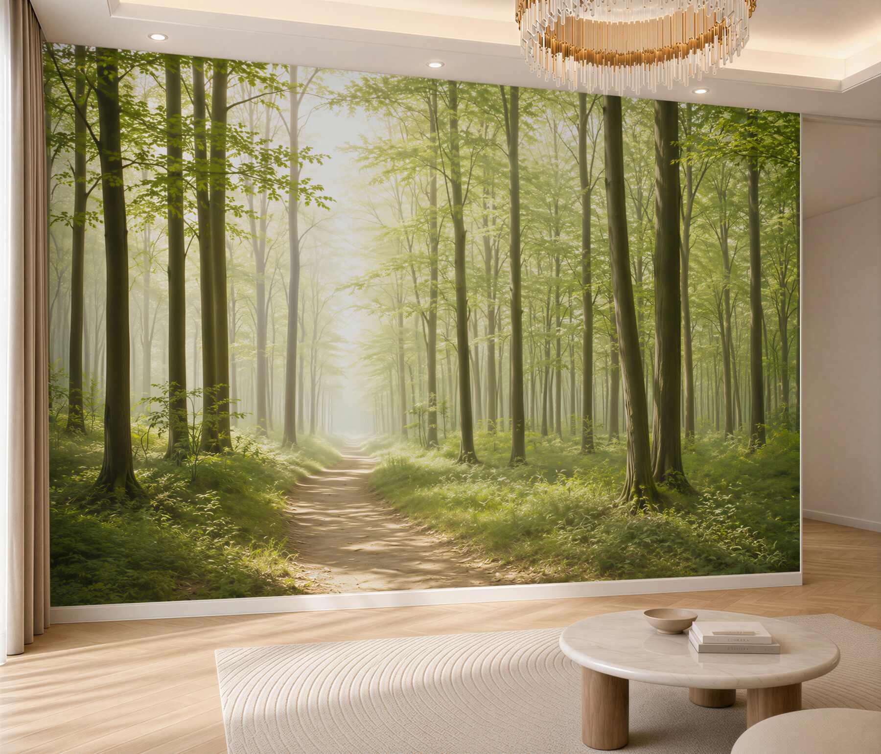 Fototapeta leśna ścieżka w porannym świetle zielona i relaksująca?v2345