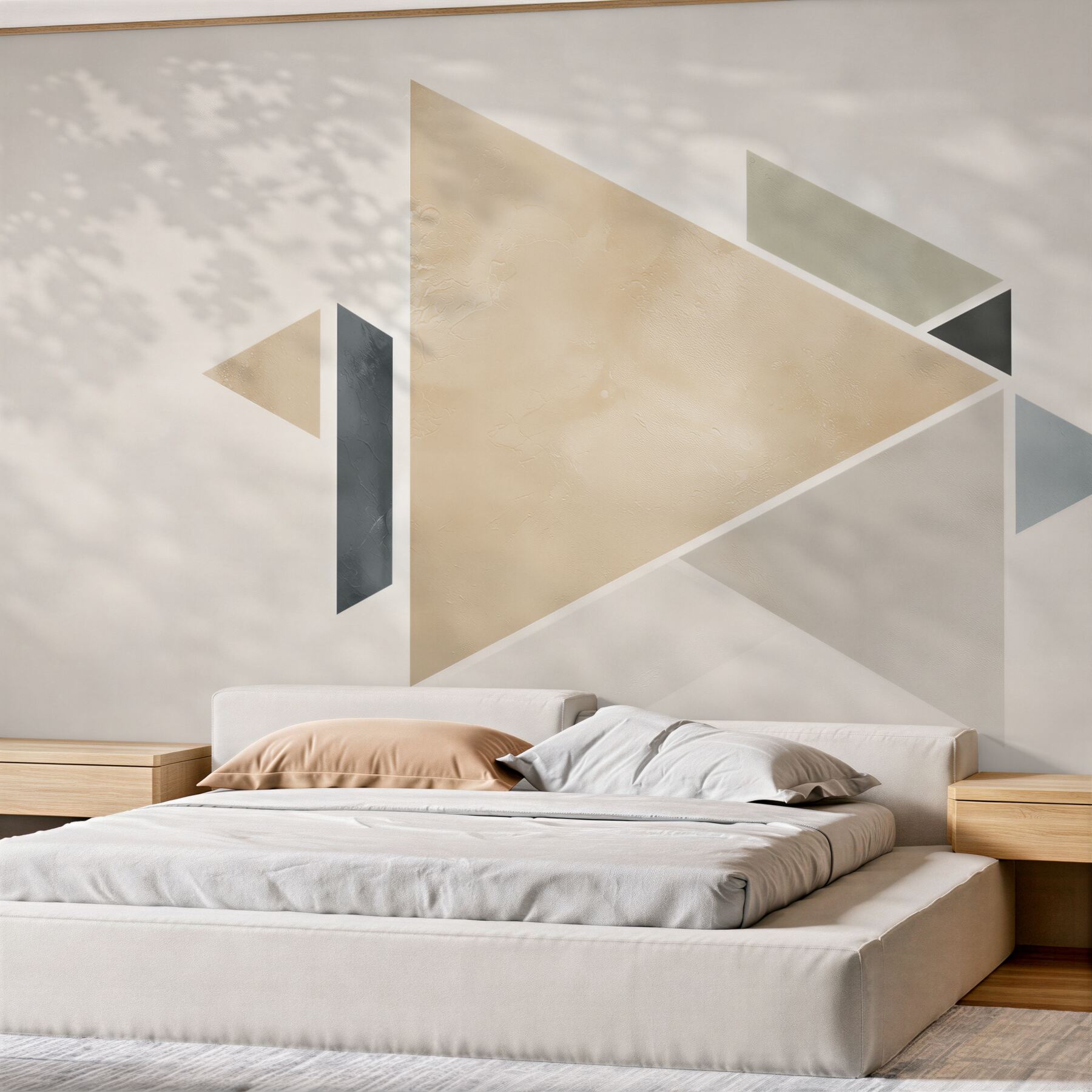 Fototapeta geometryczne trójkąty beżowo szare nowoczesna abstrakcja do salonu