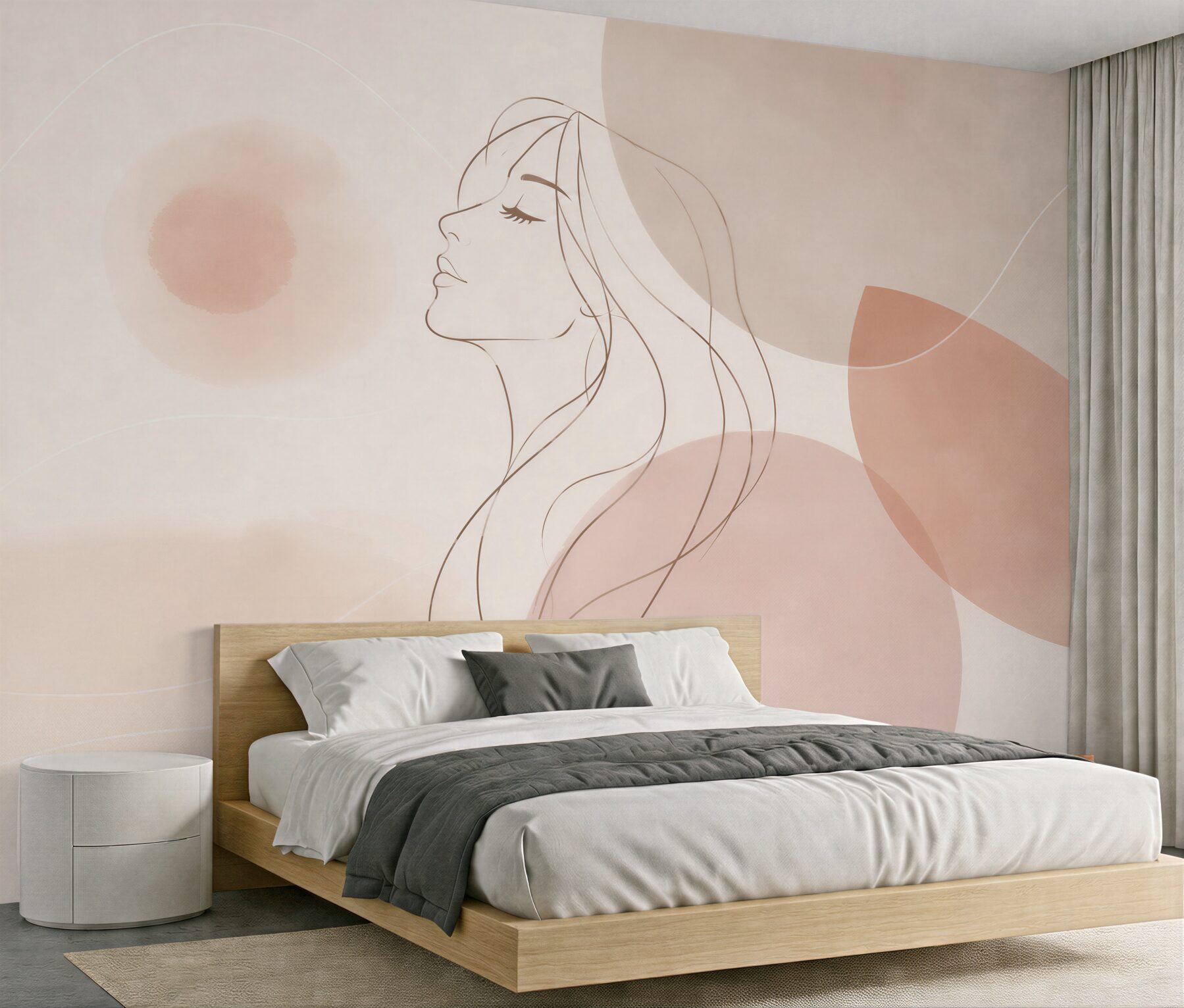 Fototapeta kobiecy portret line art pastelowy beżowy do sypialni?v2345