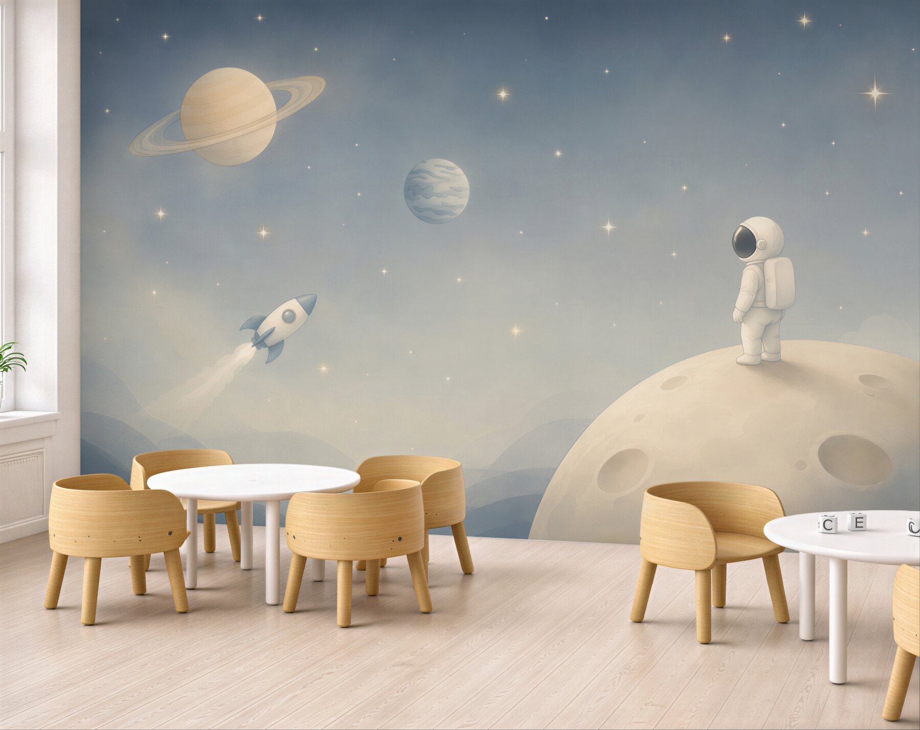Fototapeta astronauta skateboard żółta planeta gwiazdy?v2345