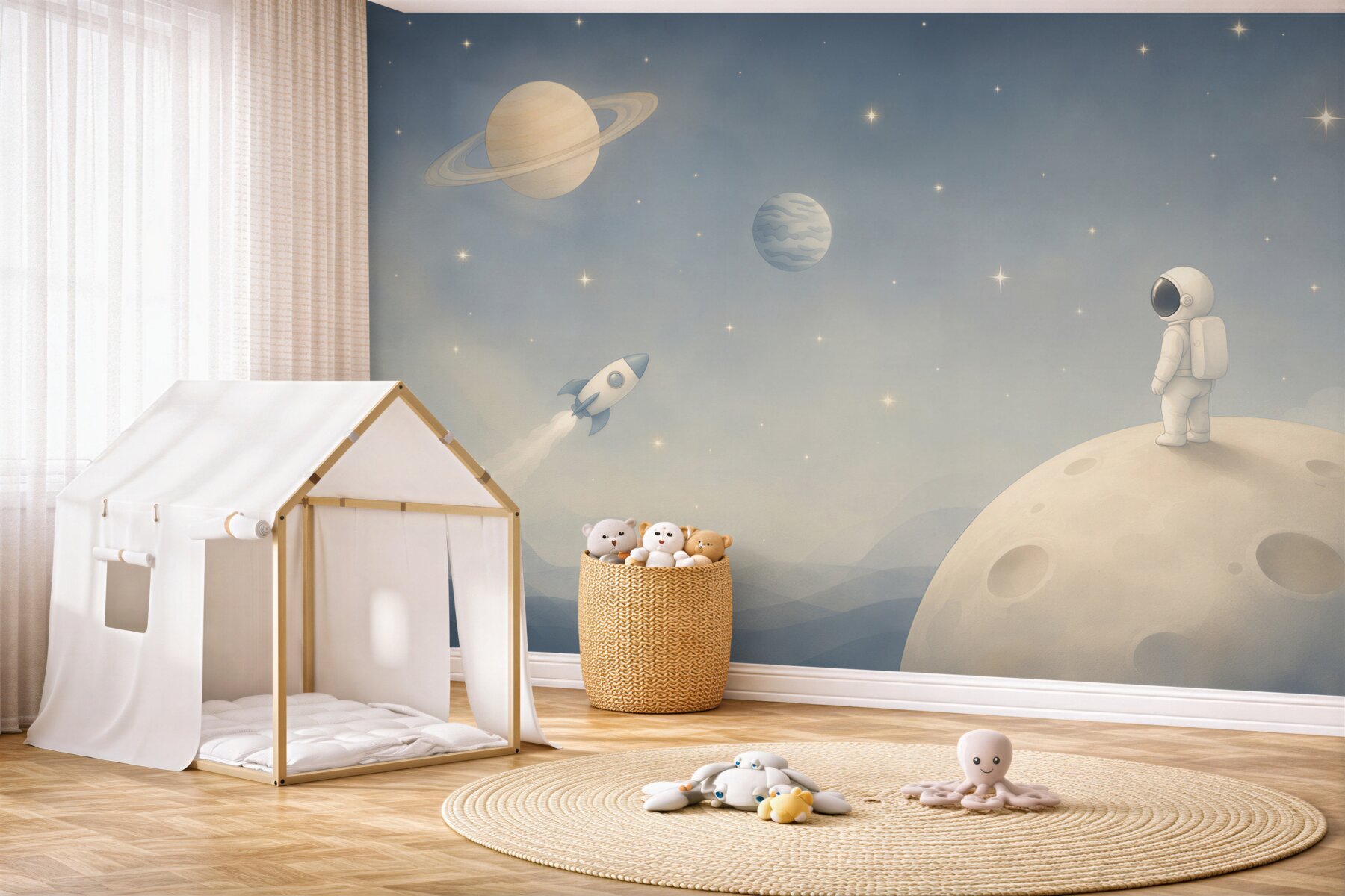 Fototapeta astronauta skateboard żółta planeta gwiazdy?v2345