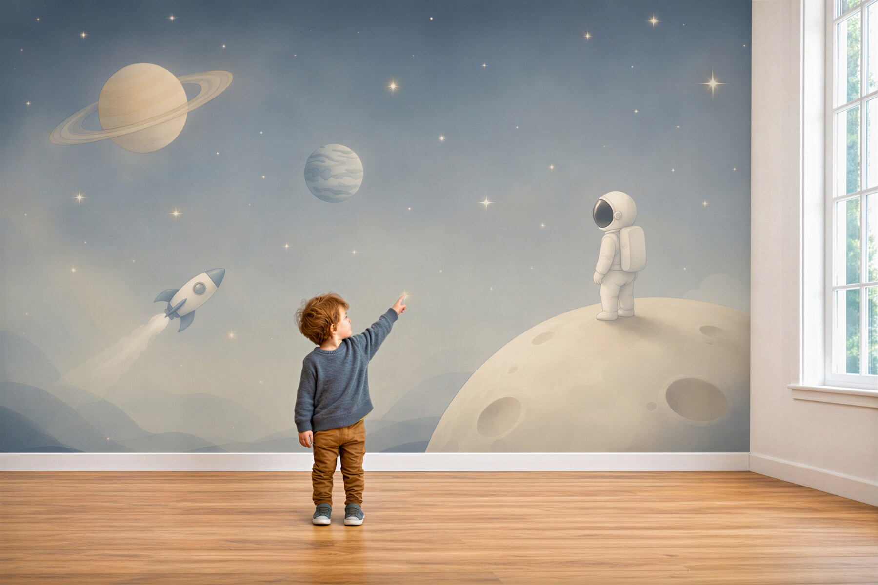 Fototapeta astronauta skateboard żółta planeta gwiazdy