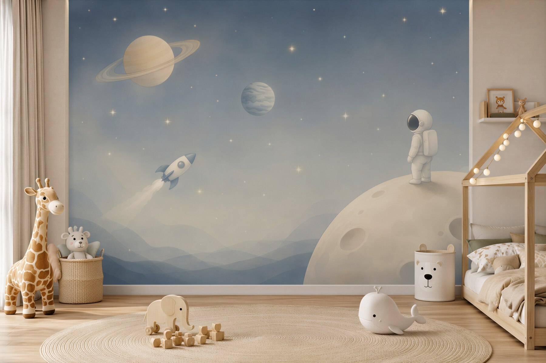 Fototapeta astronauta skateboard żółta planeta gwiazdy?v2345