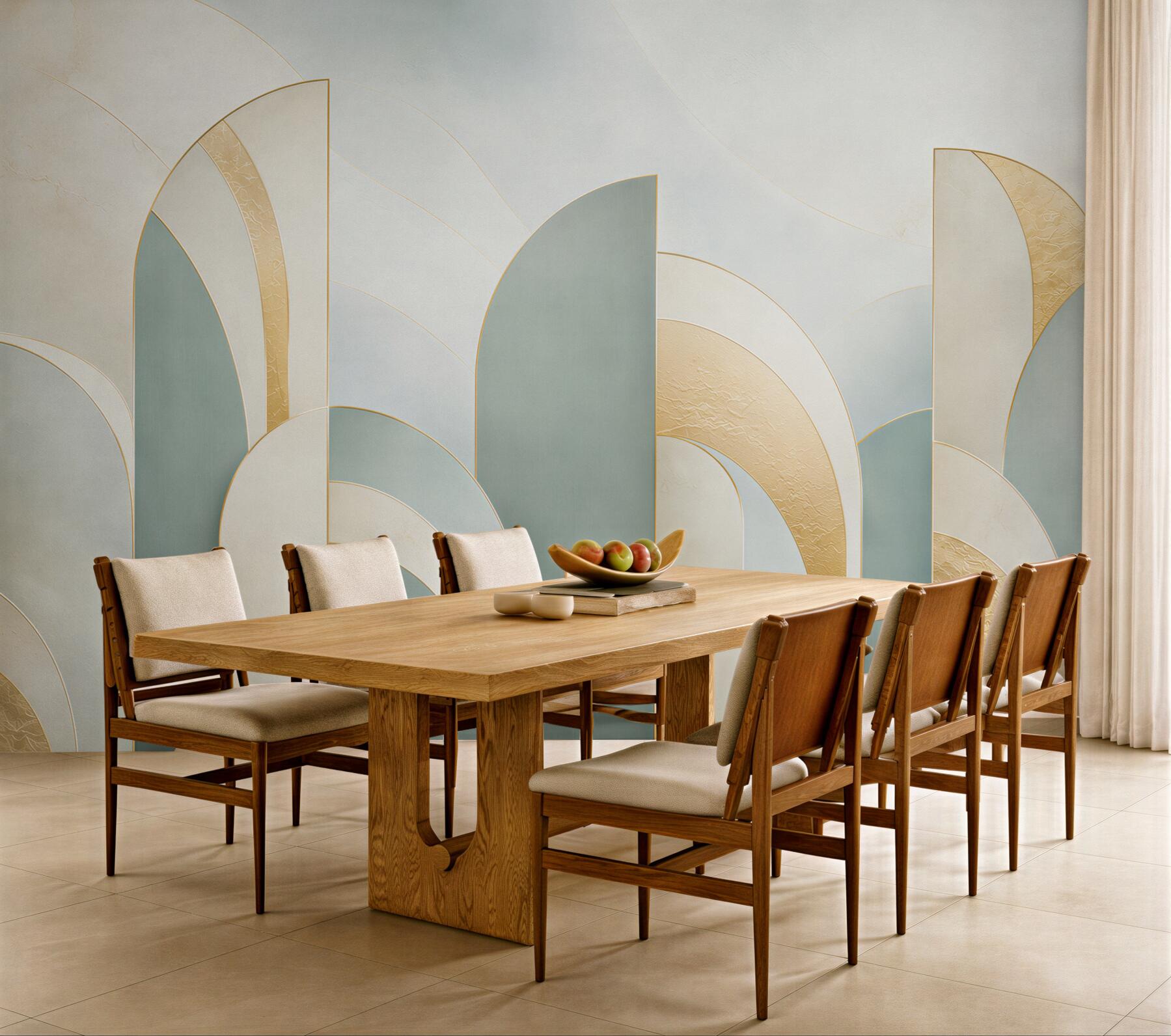 Fototapeta geometryczne łuki art deco błękitno złote eleganckie