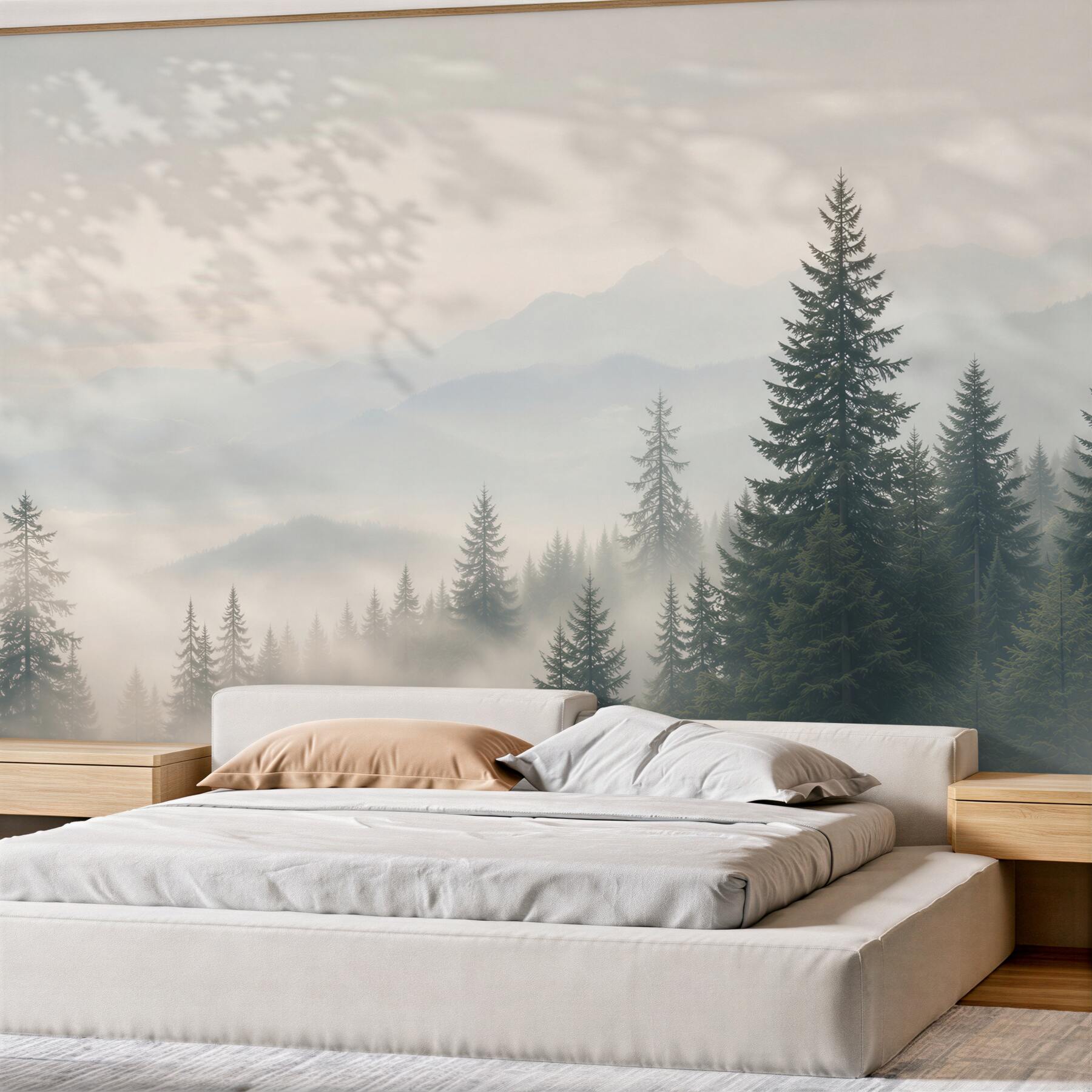 Fototapeta góry we mgle z sosnowym lasem spokojny pejzaż?v2345