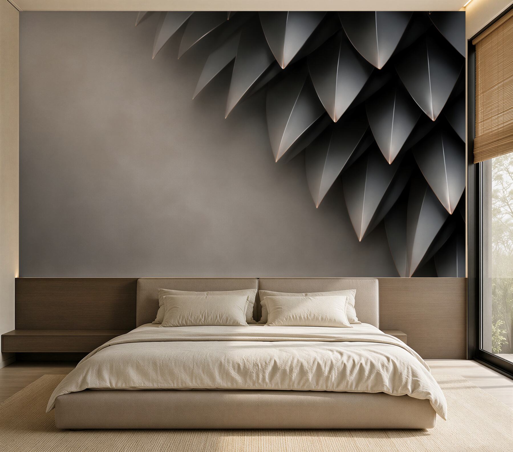 Fototapeta grafitowe liście 3D nowoczesna elegancja?v2345