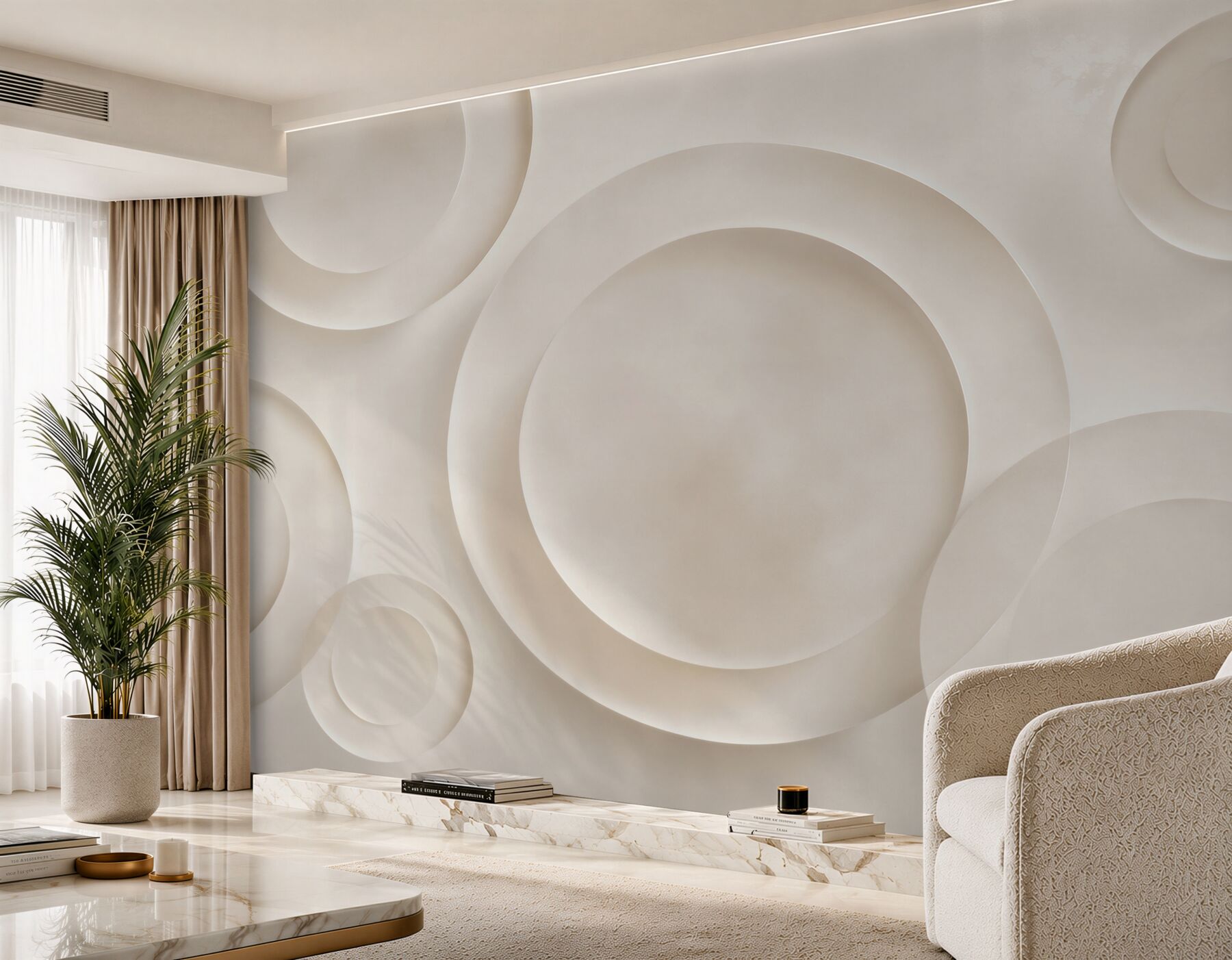 Fototapeta okręgi 3D beżowe minimalistyczna abstrakcja do nowoczesnego salonu