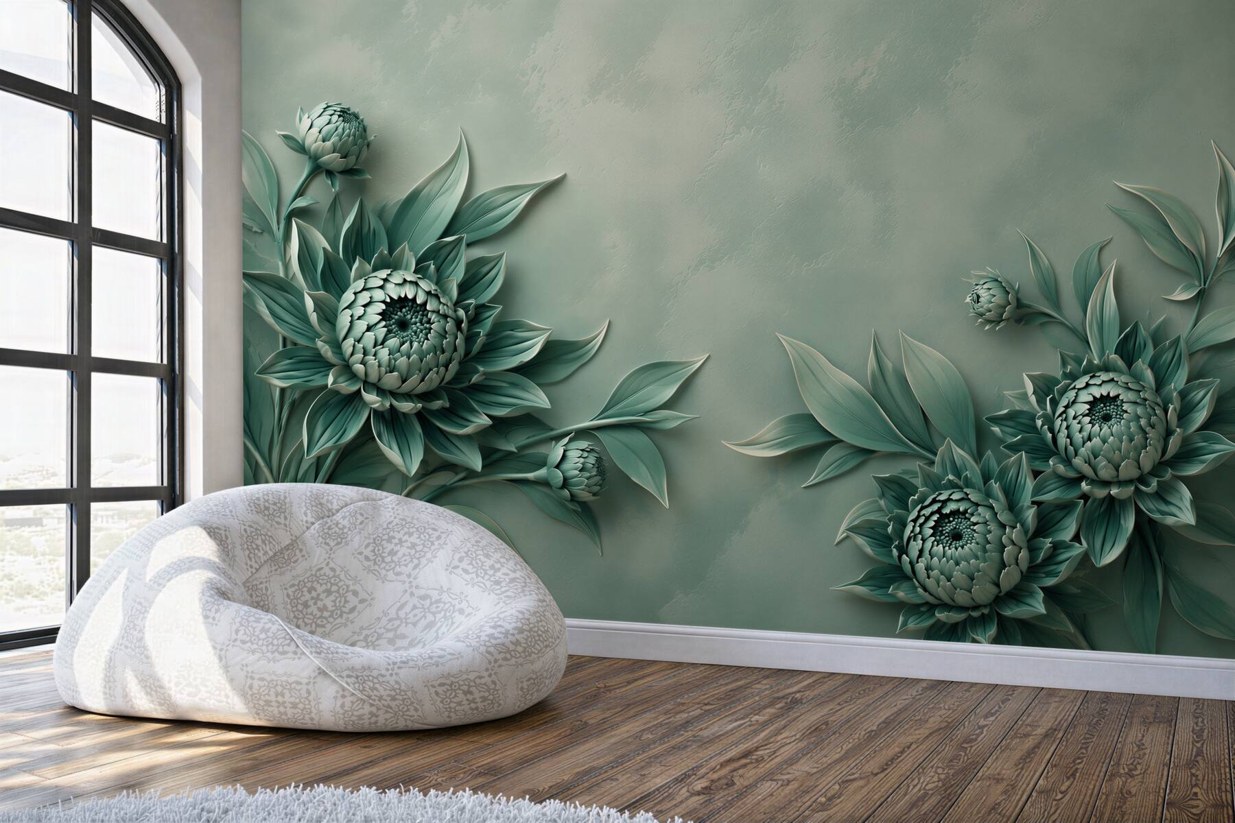 Fototapeta turkusowe kwiaty 3D eleganckie na pastelowym tle?v2345