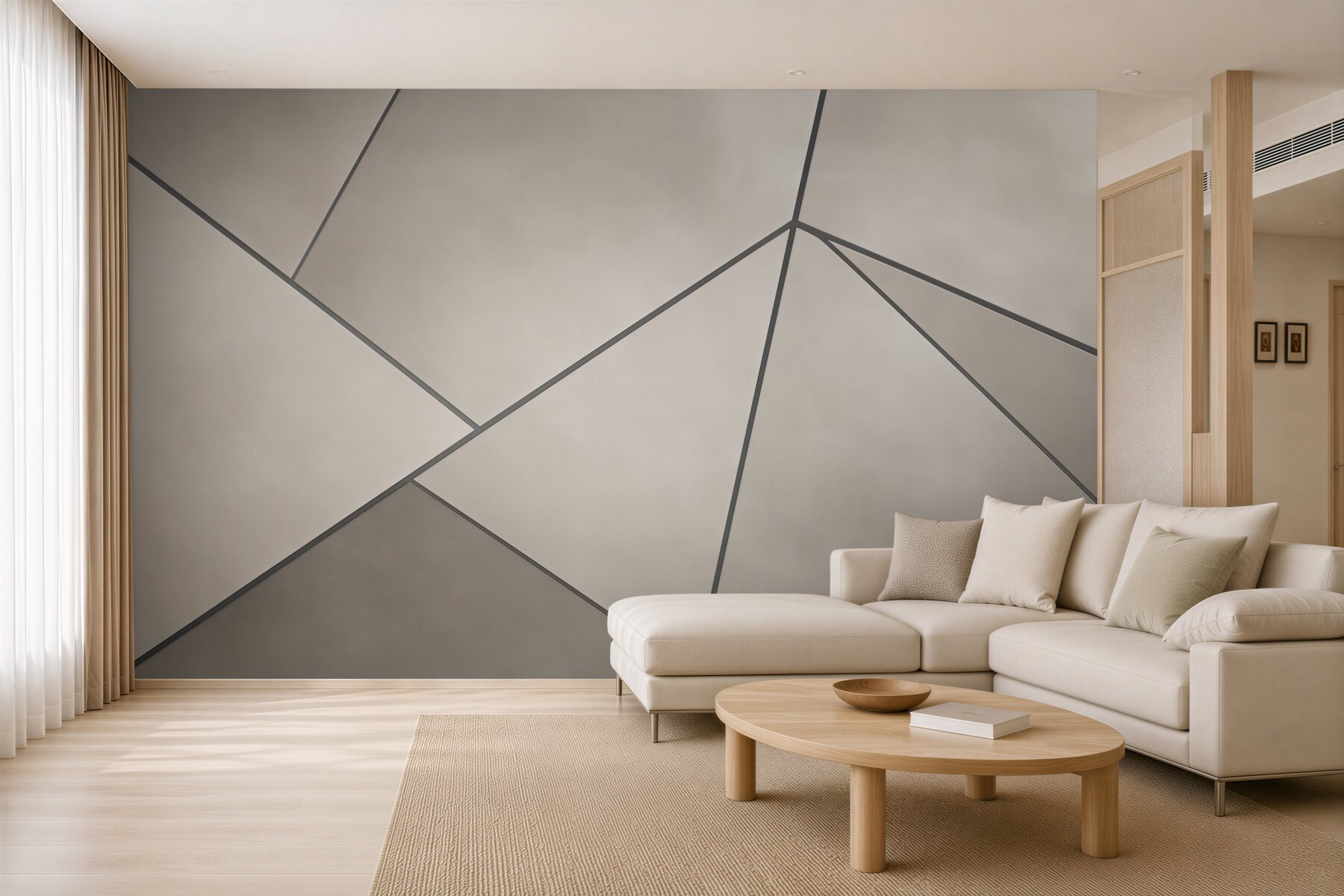 Fototapeta geometryczne panele beżowo szare minimalistyczna?v2345