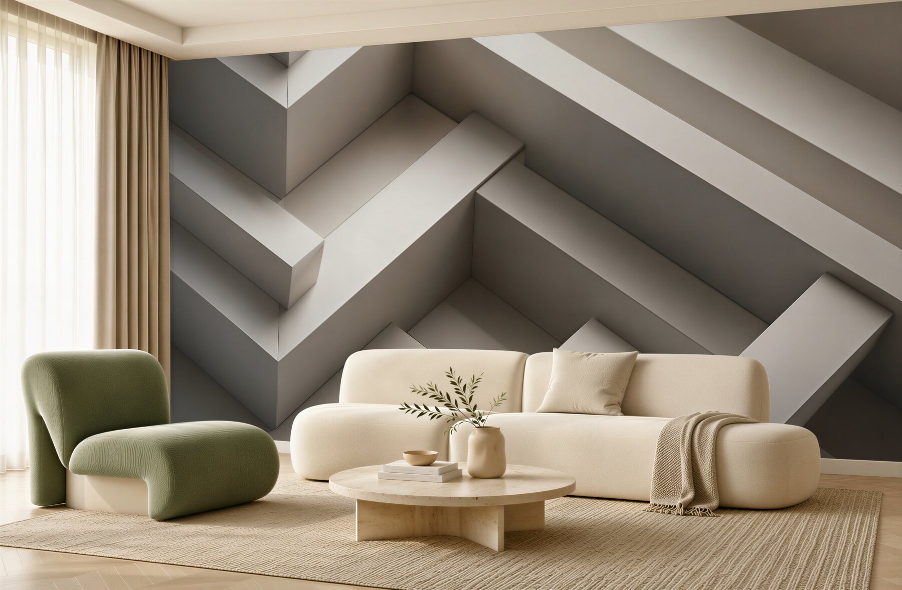 Fototapeta przestrzenne schody geometryczne beżowe nowoczesne 3D?v2345