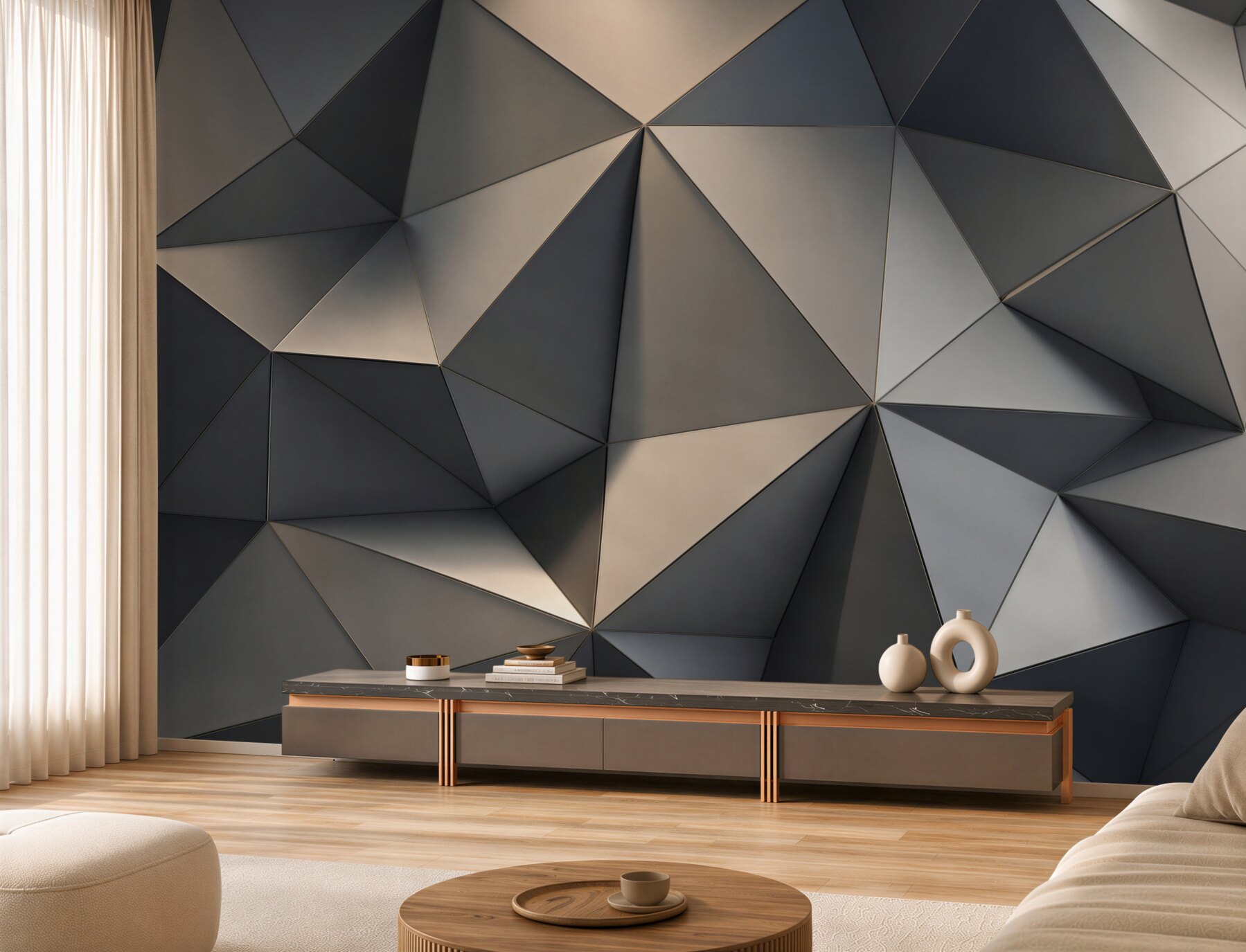 Fototapeta geometryczne trójkąty 3D grafitowe nowoczesny wzór?v2345