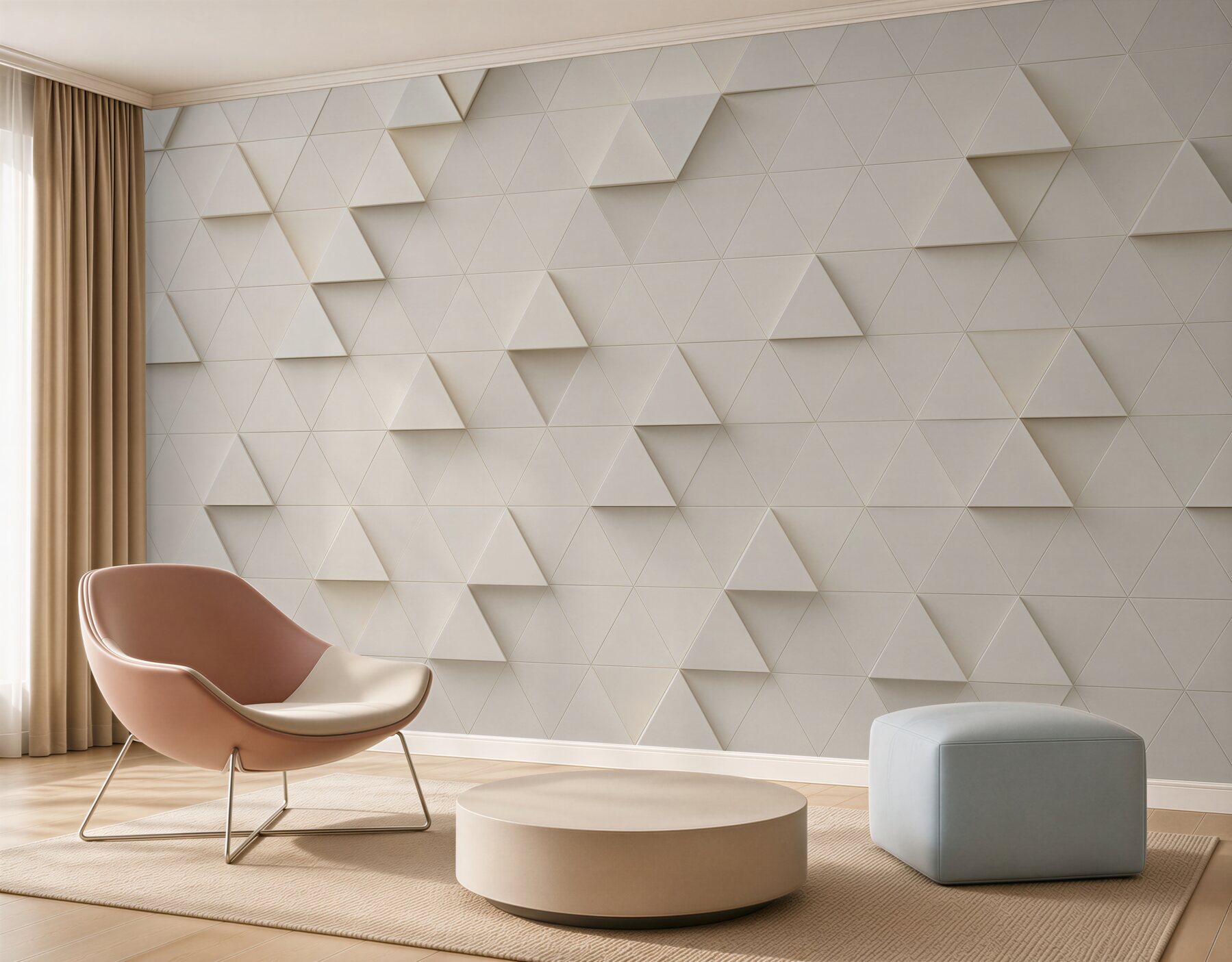Fototapeta białe trójkąty 3D minimalistyczna geometria do salonu?v2345