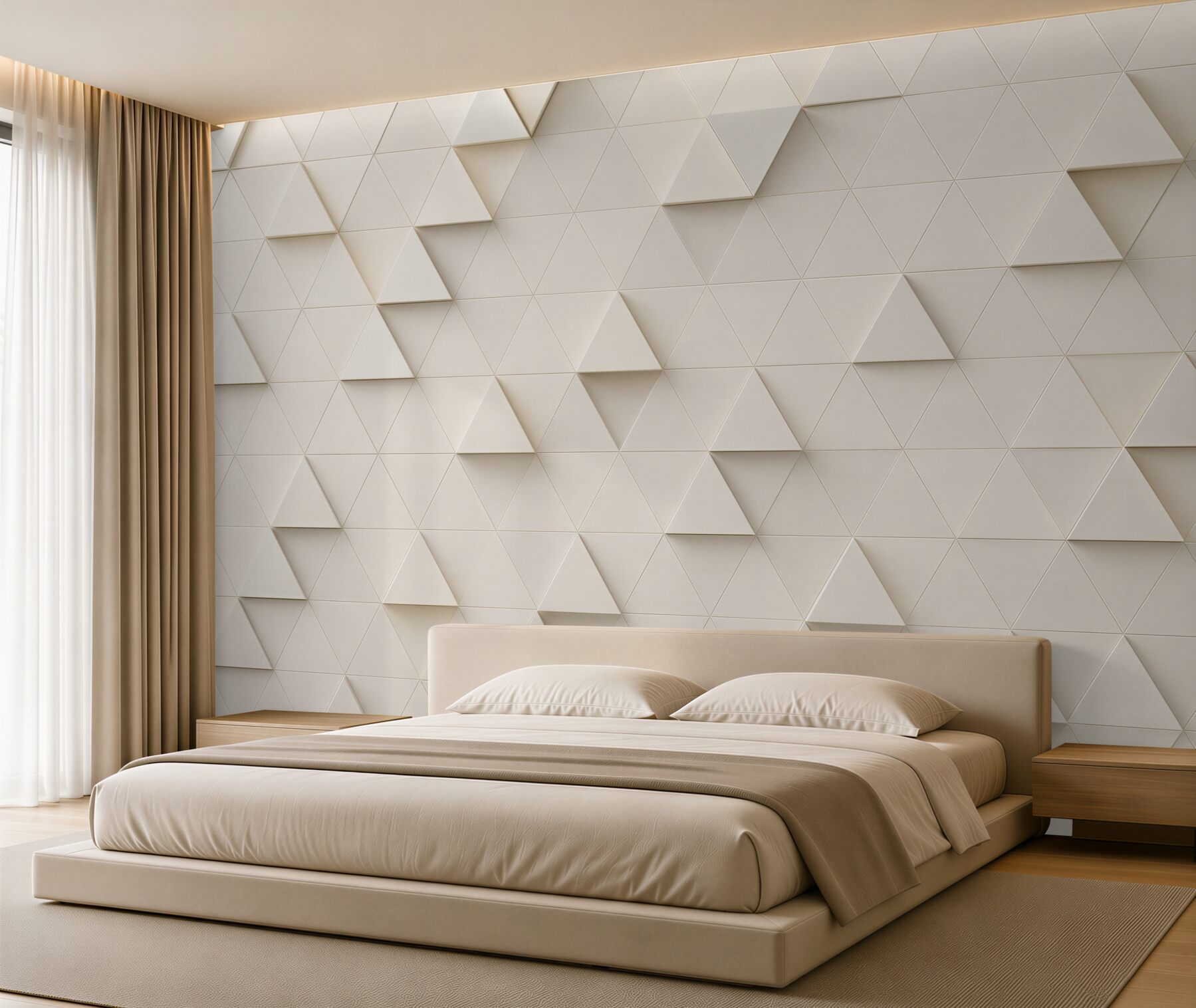 Fototapeta białe trójkąty 3D minimalistyczna geometria do salonu?v2345