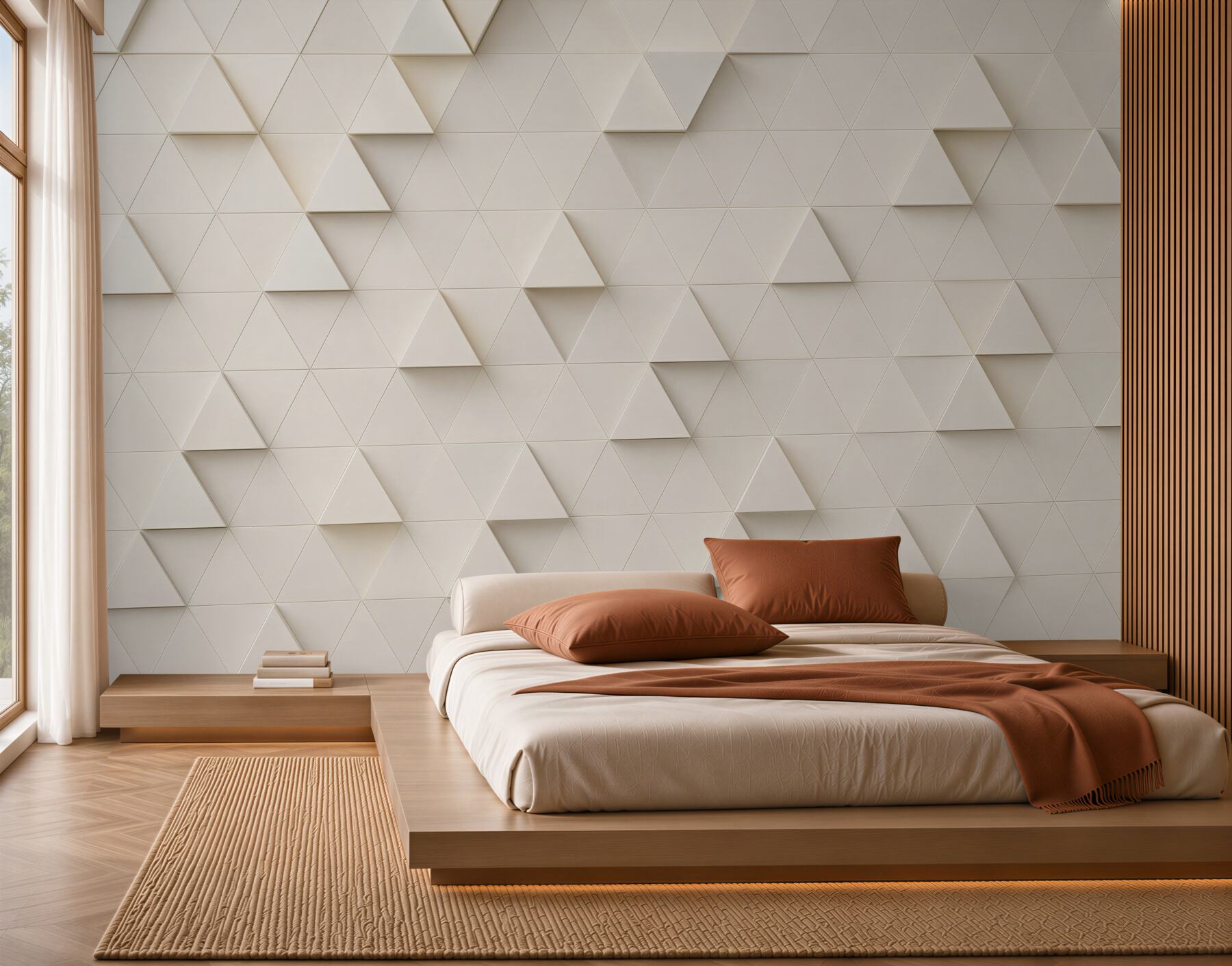 Fototapeta białe trójkąty 3D minimalistyczna geometria do salonu?v2345