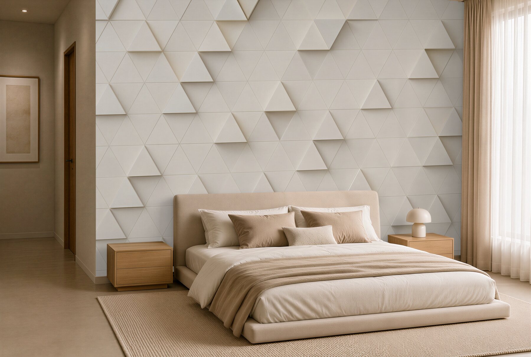 Fototapeta białe trójkąty 3D minimalistyczna geometria do salonu