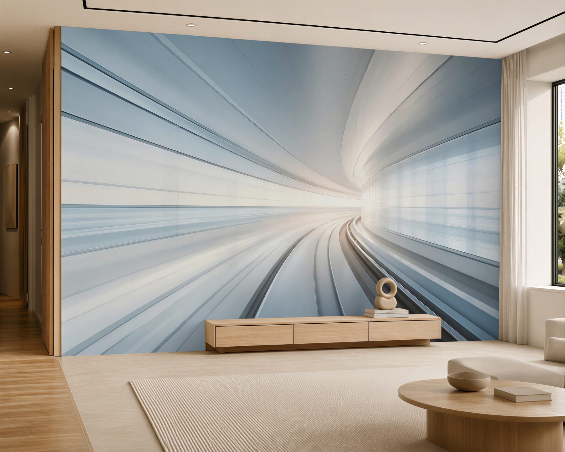 Fototapeta futurystyczny tunel w błękitnych tonach nowoczesna abstrakcja?v2345