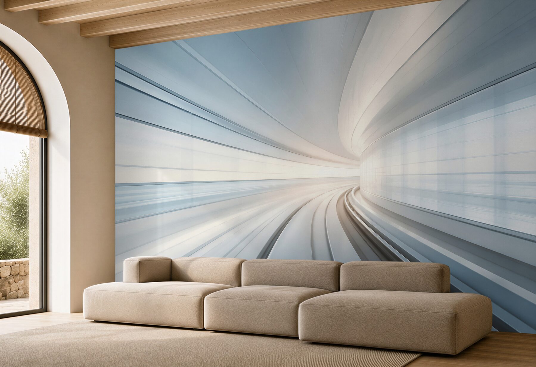 Fototapeta futurystyczny tunel w błękitnych tonach nowoczesna abstrakcja?v2345