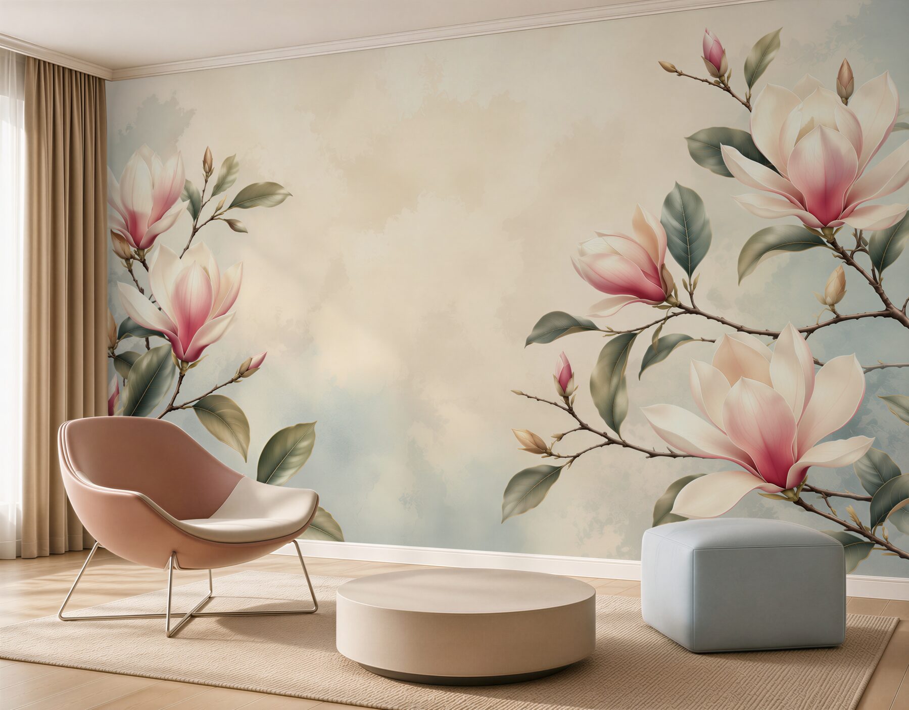 Fototapeta magnolie na gałęziach kremowo różowe subtelna elegancja?v2345