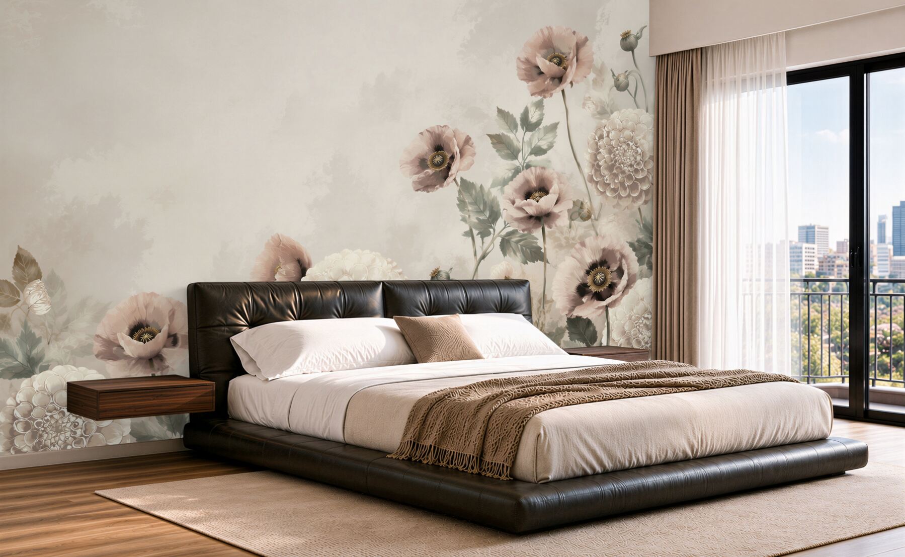 Fototapeta beżowe maki i białe dalie delikatna kompozycja kwiatowa?v2345