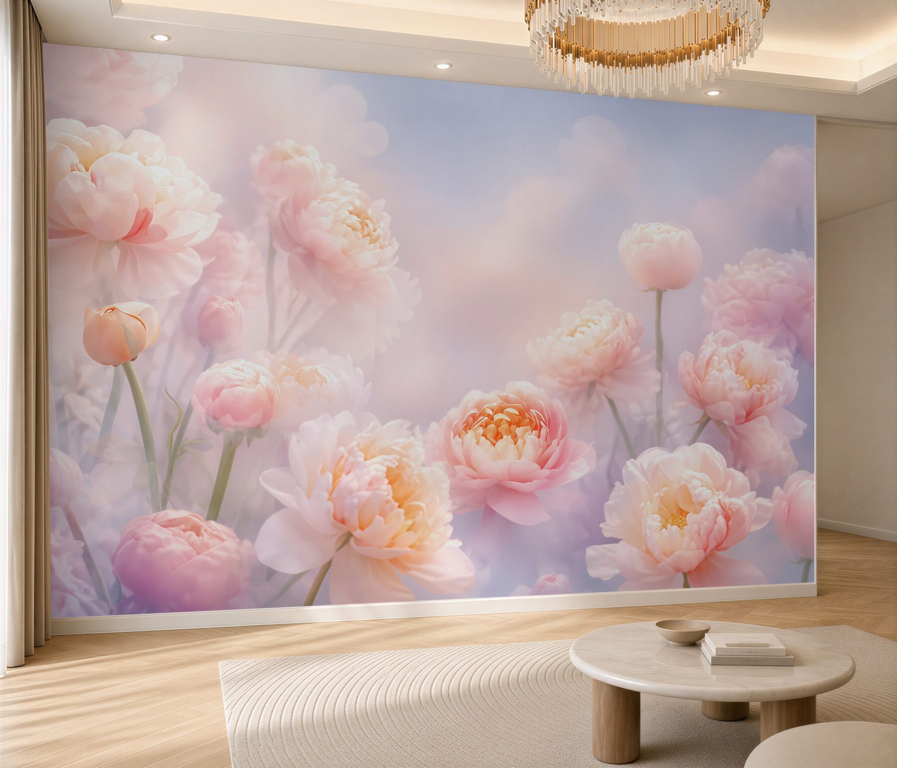 Fototapeta piwonie pastelowy róż w romantycznej mgiełce?v2345