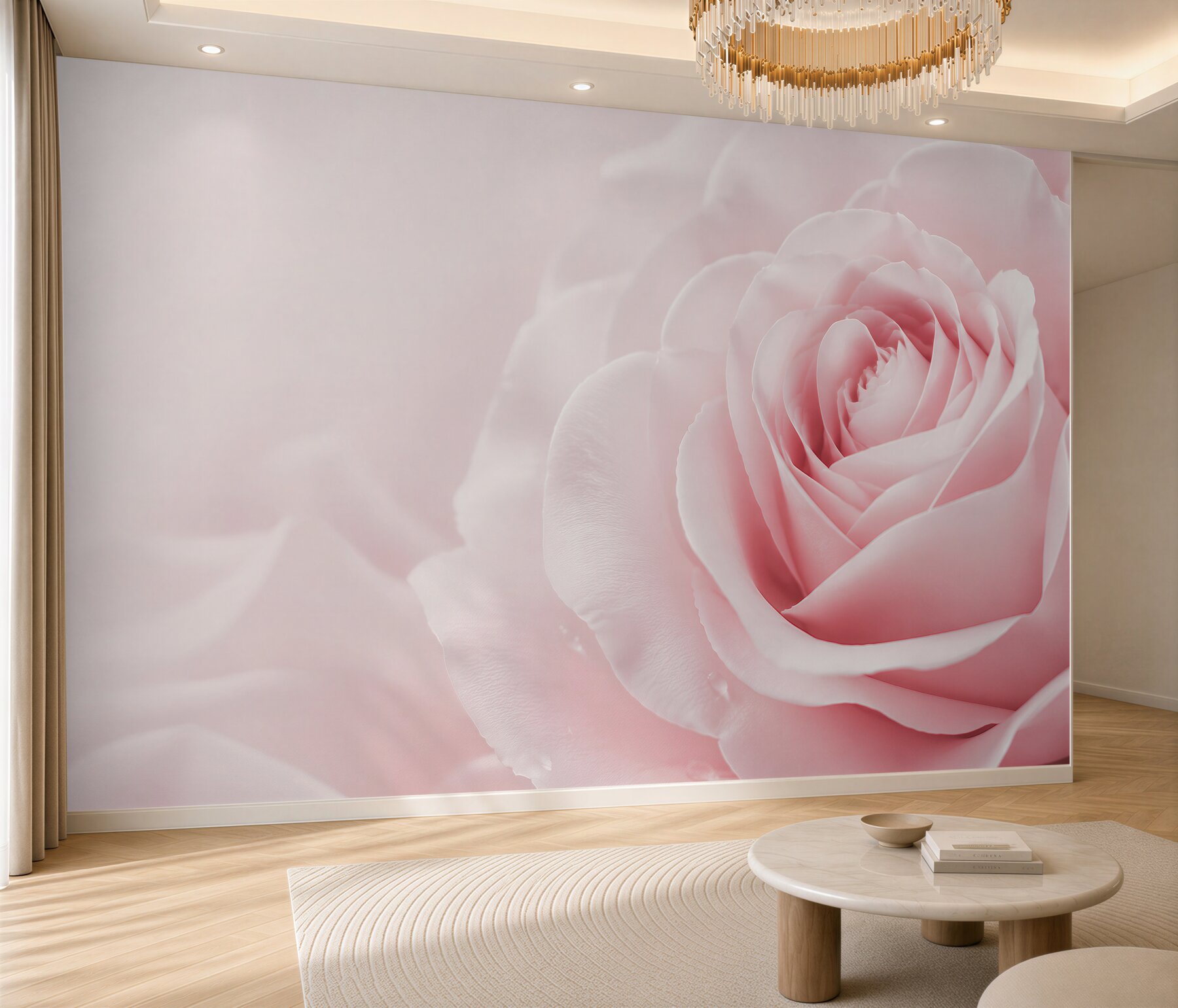 Fototapeta pudrowa róża makro delikatna do romantycznej sypialni?v2345