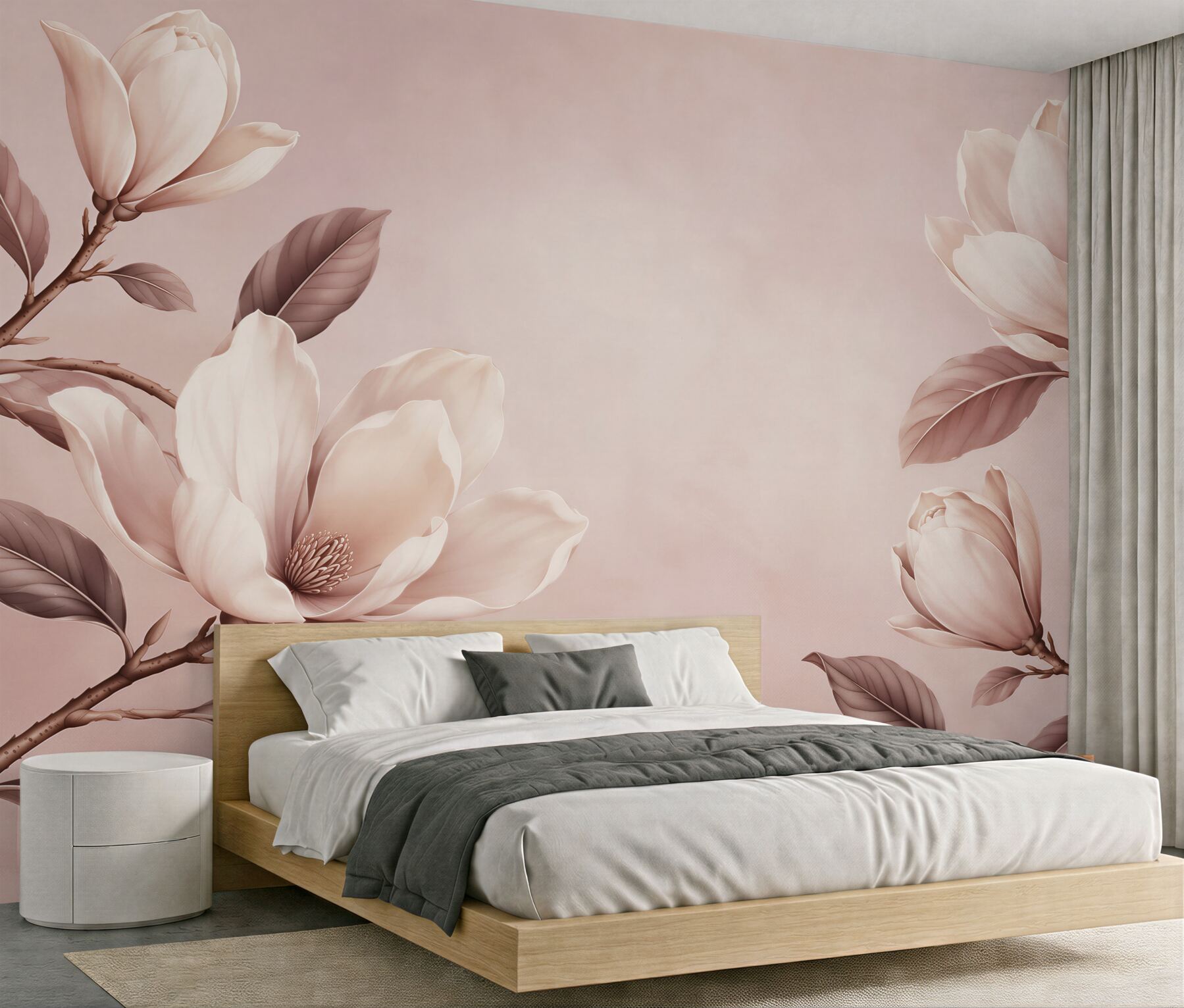 Fototapeta magnolie kremowe na gałęziach w pudrowym różu