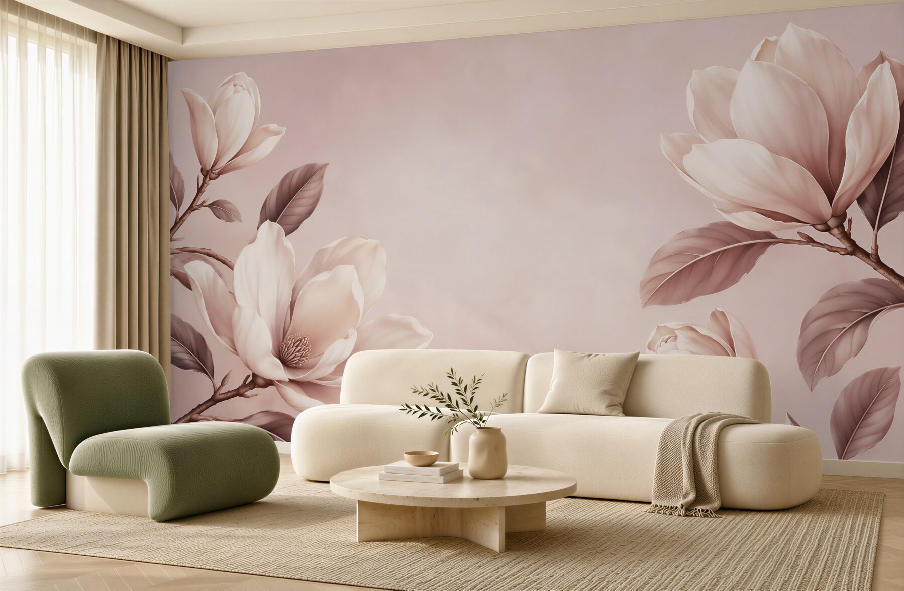 Fototapeta magnolie kremowe na gałęziach w pudrowym różu?v2345