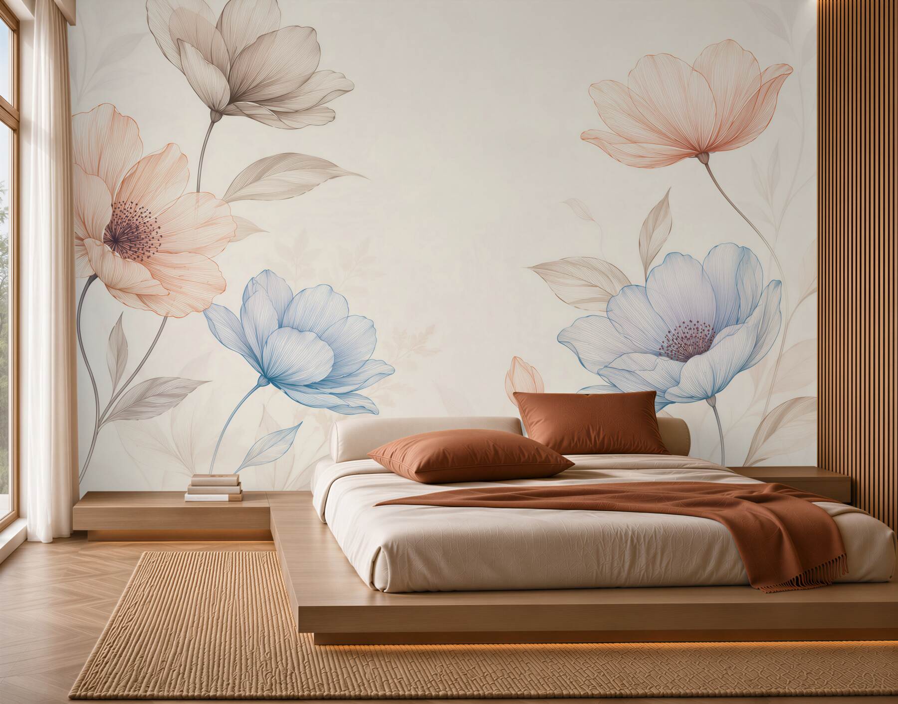 Fototapeta kwiaty line art w pastelowym różu i błękicie?v2345