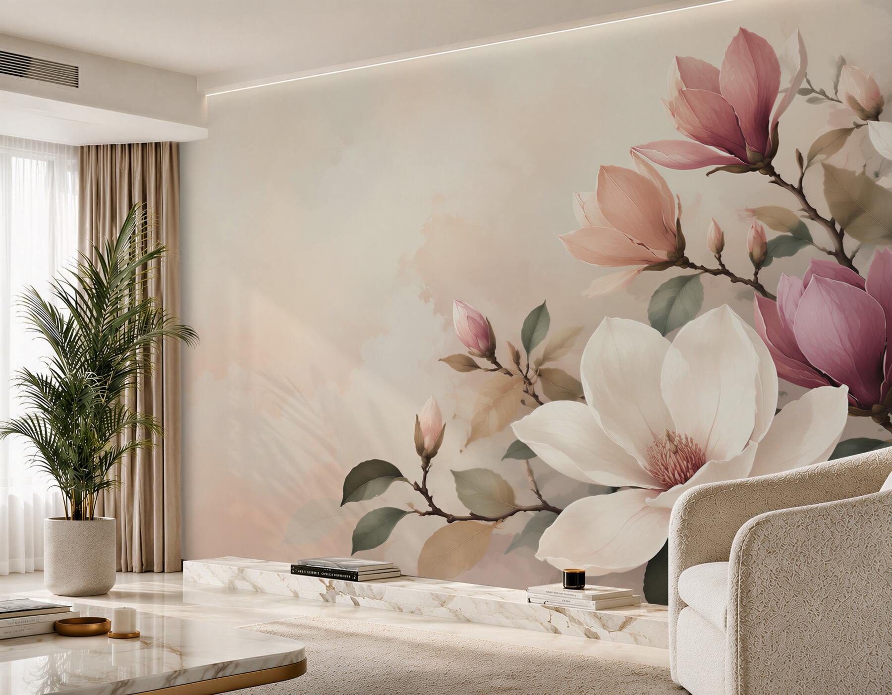 Fototapeta magnolia biała i różowa na gałęziach elegancka?v2345