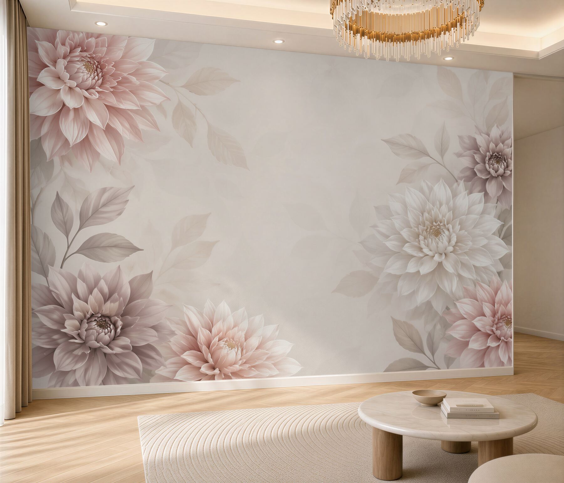 Fototapeta pastelowe dalie w beżu i pudrowym różu elegancka?v2345